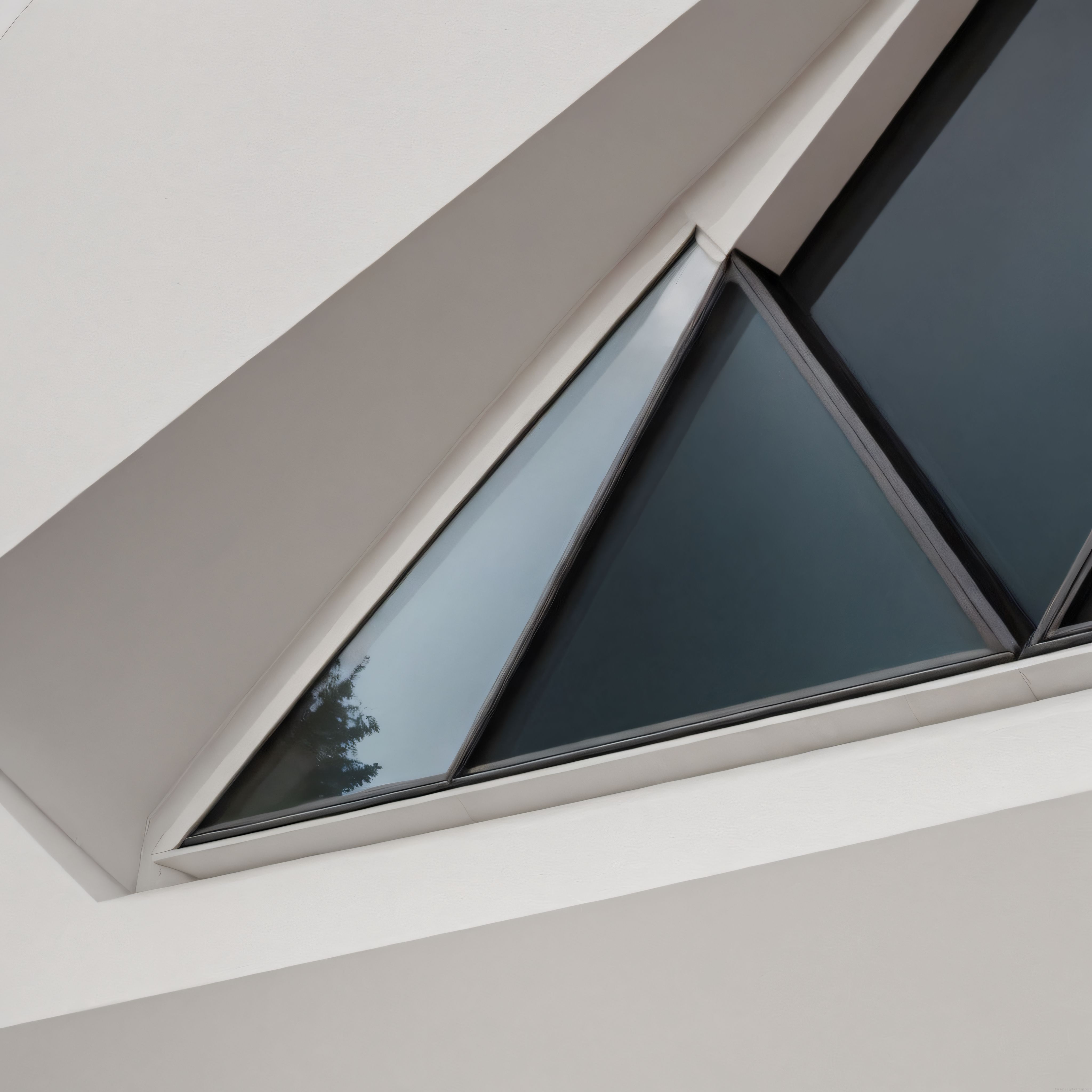 modern mimarinin geometrik detayları üçgen pencereler ve ağaç yansıması