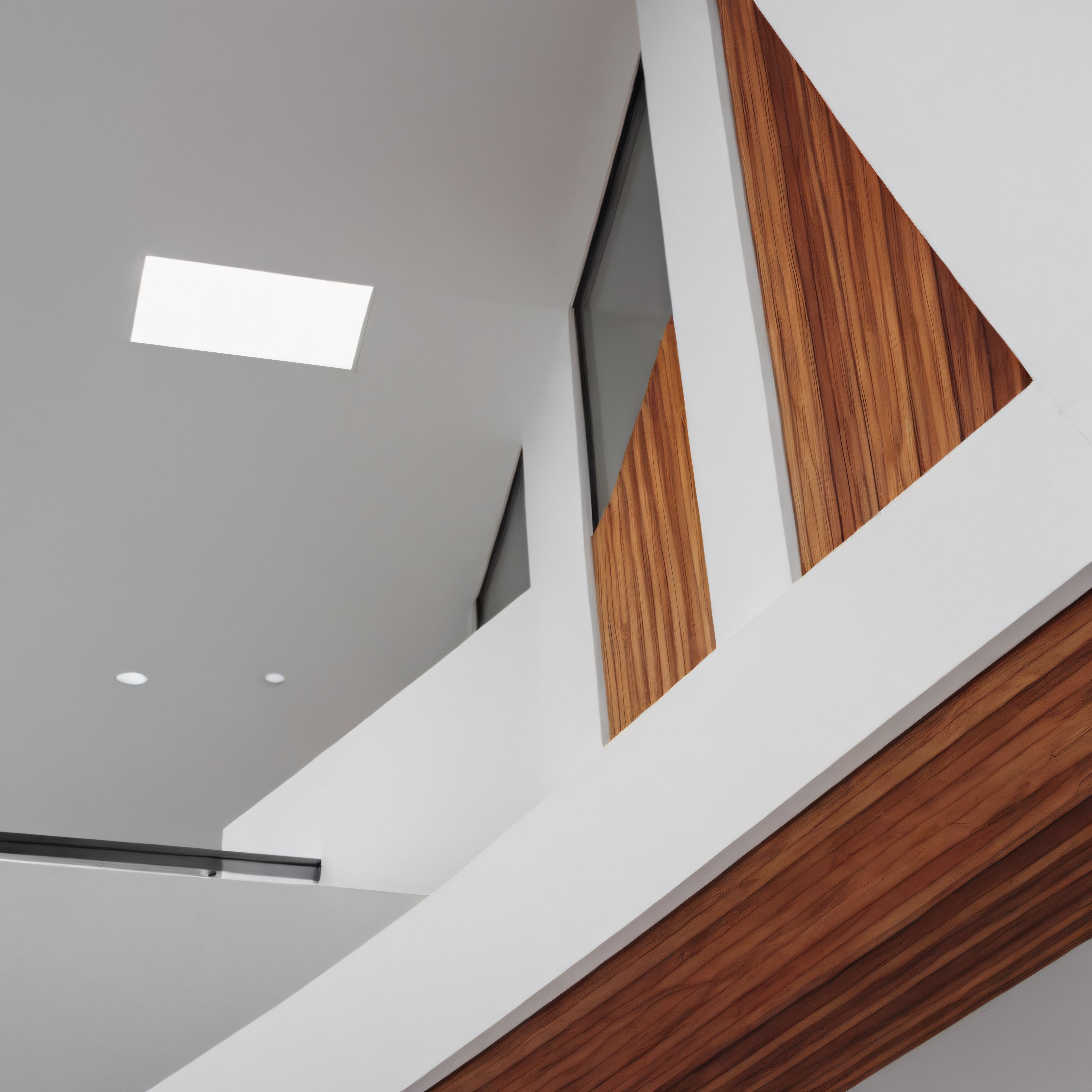 modern mimarinin geometrik detaylarında ahşap ve beyazın sade uyumu