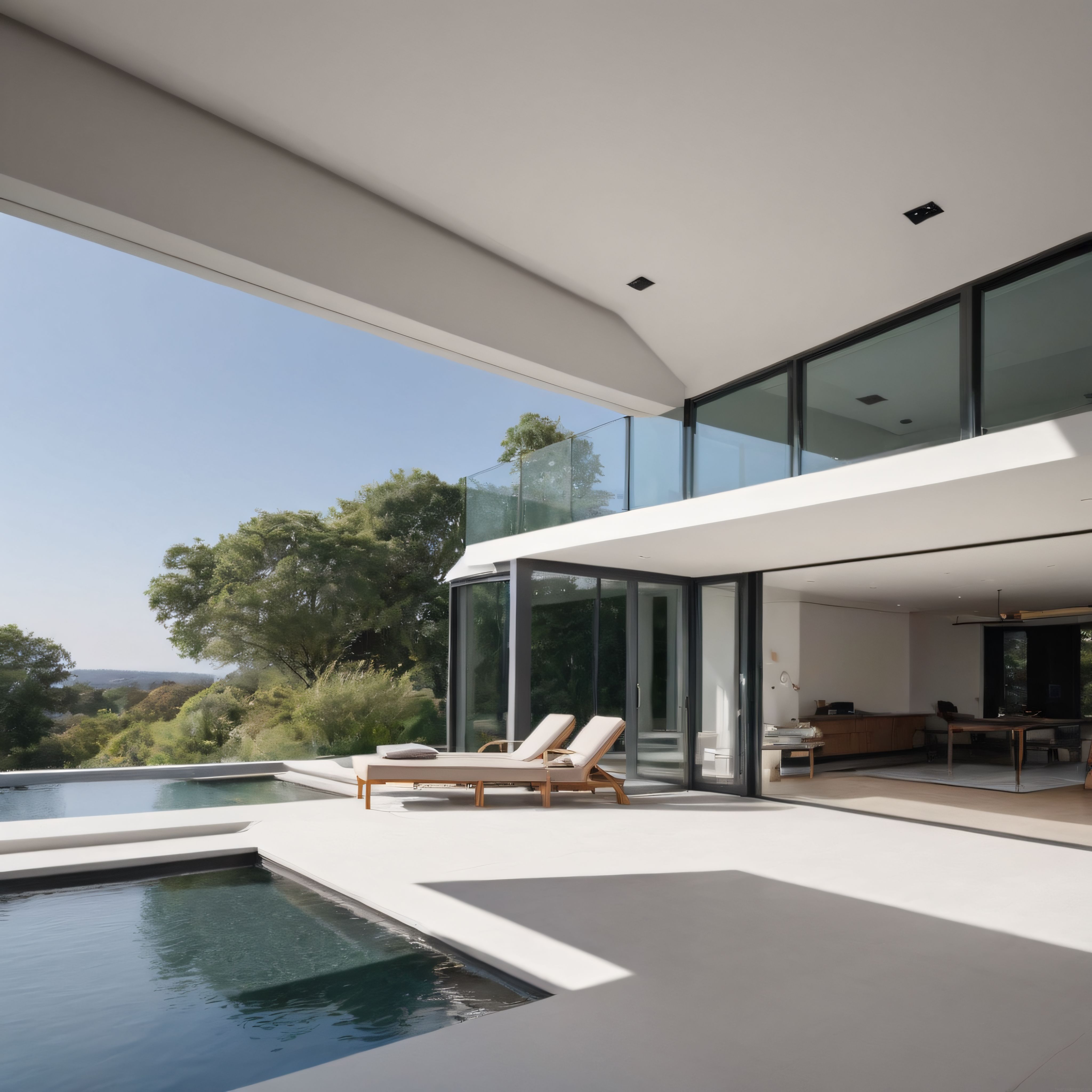Modern Mimariye Sahip Lüks Villa Terası ve Sonsuzluk Havuzu Manzarası