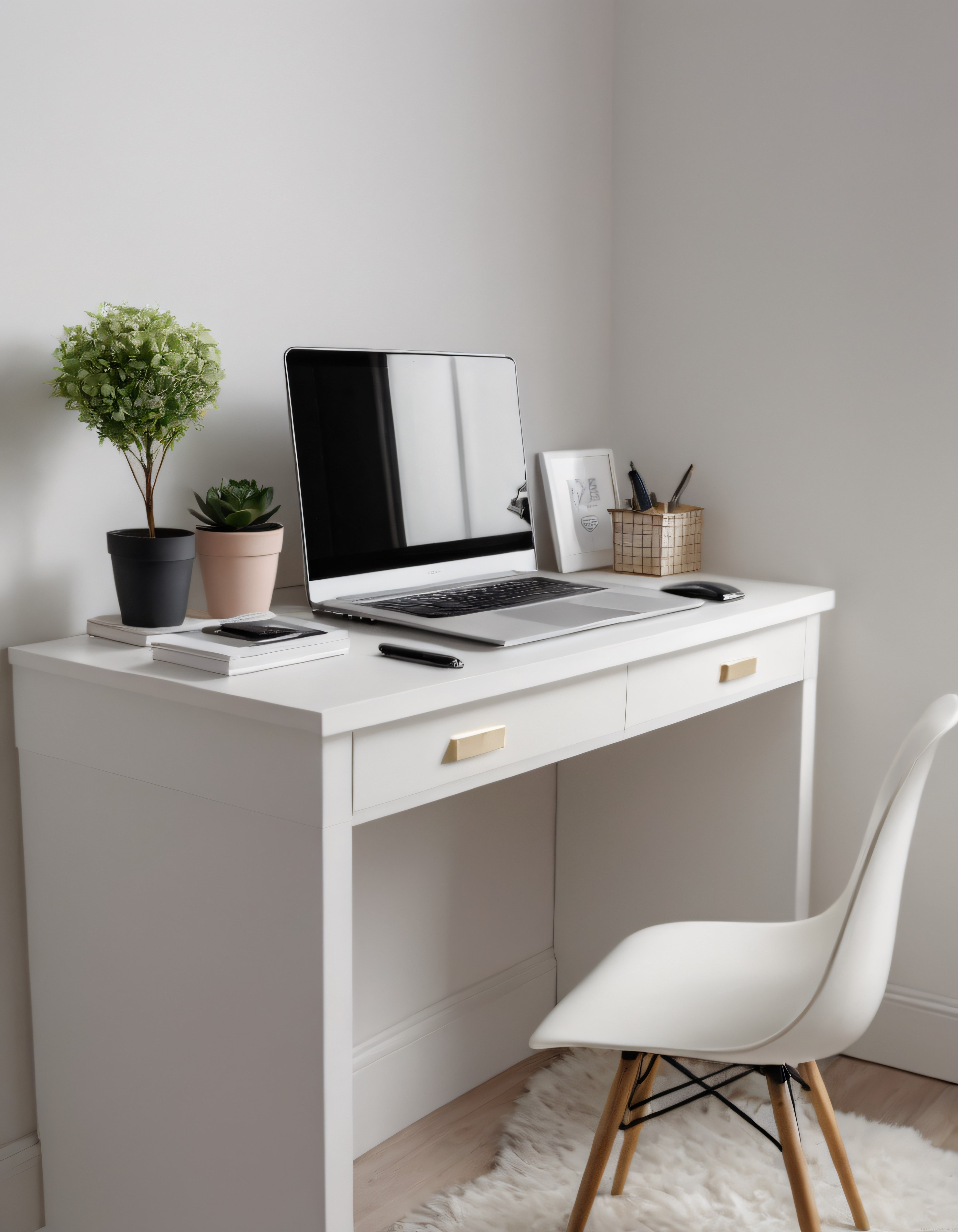 Modern Minimal Ev Ofisi: Beyaz Çalışma Masası ve Ferah Dekor