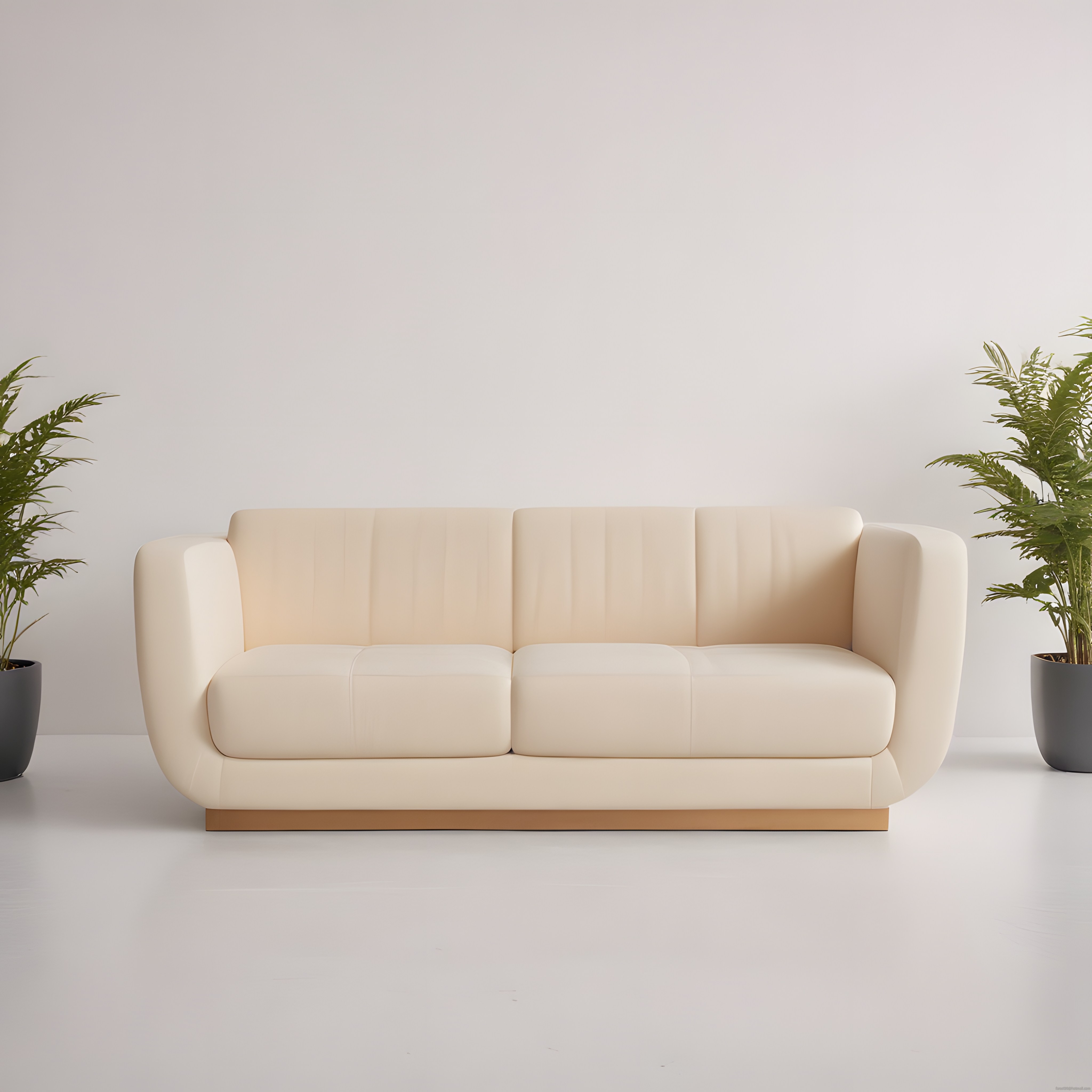 Modern minimalist bej koltuk ve yeşil bitkilerle sade salon dekorasyonu