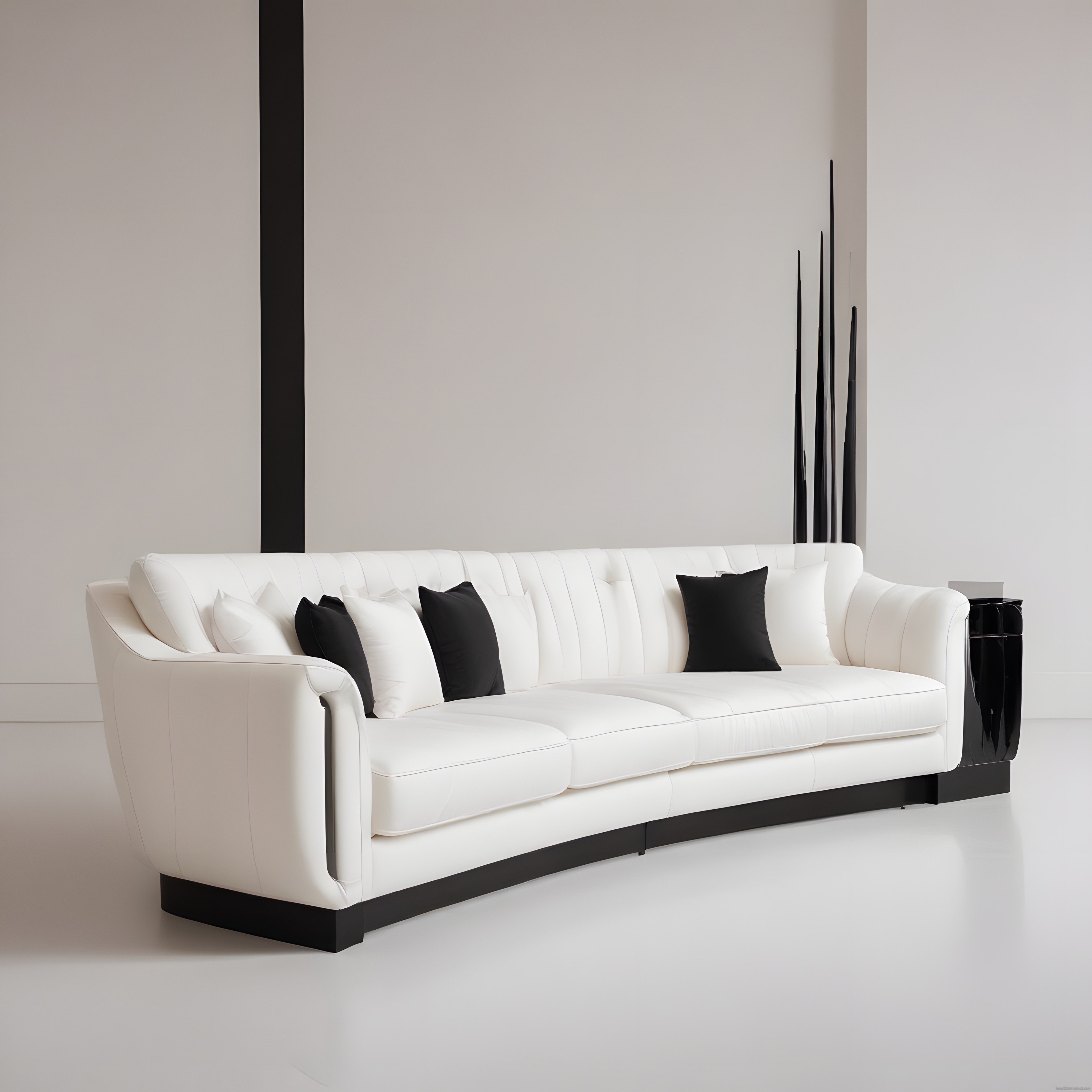 Modern Minimalist Beyaz Deri Kanepe ile Siyah Beyaz Salon Dekorasyonu