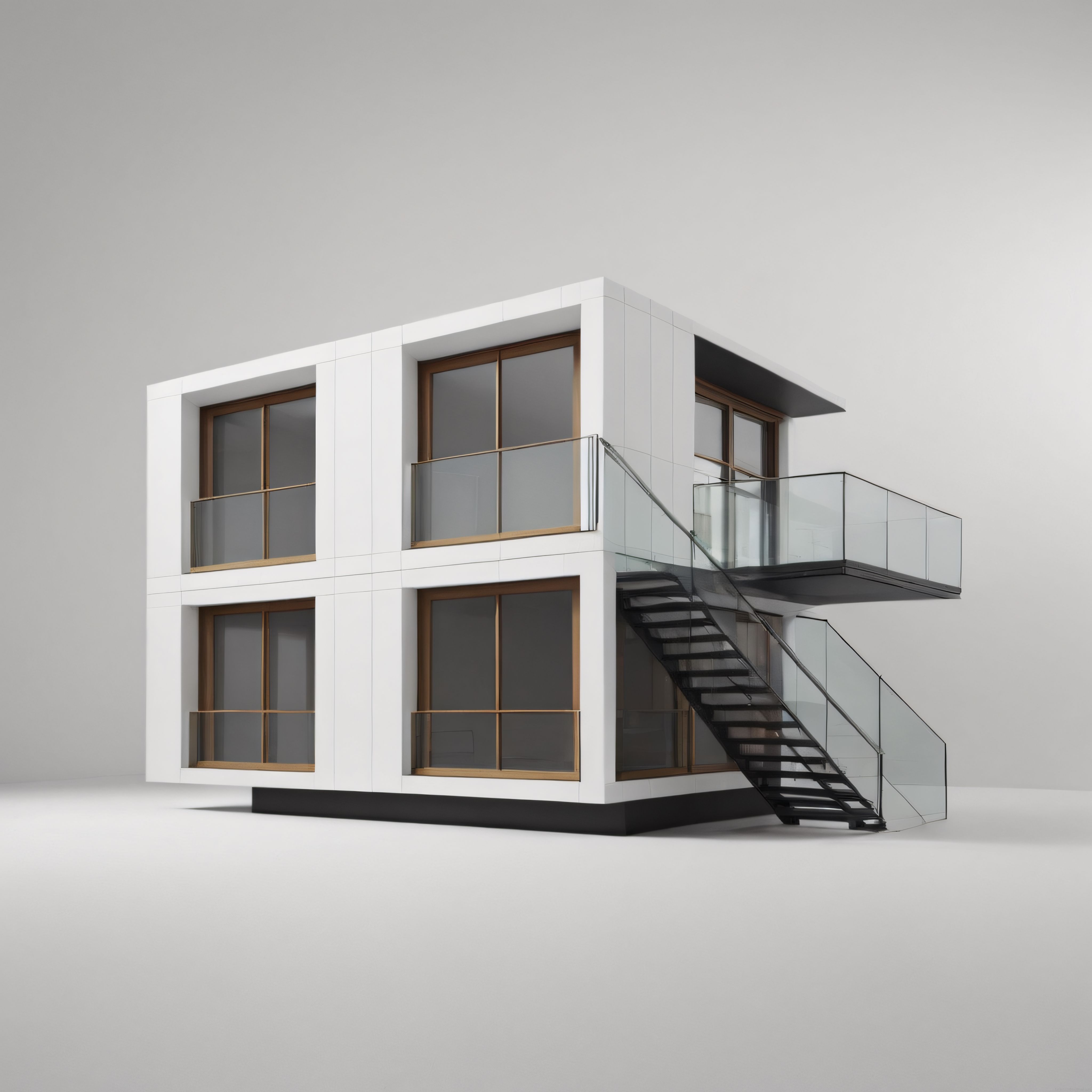 modern minimalist beyaz ev tasarımı cam balkon ve dış merdiven detayları