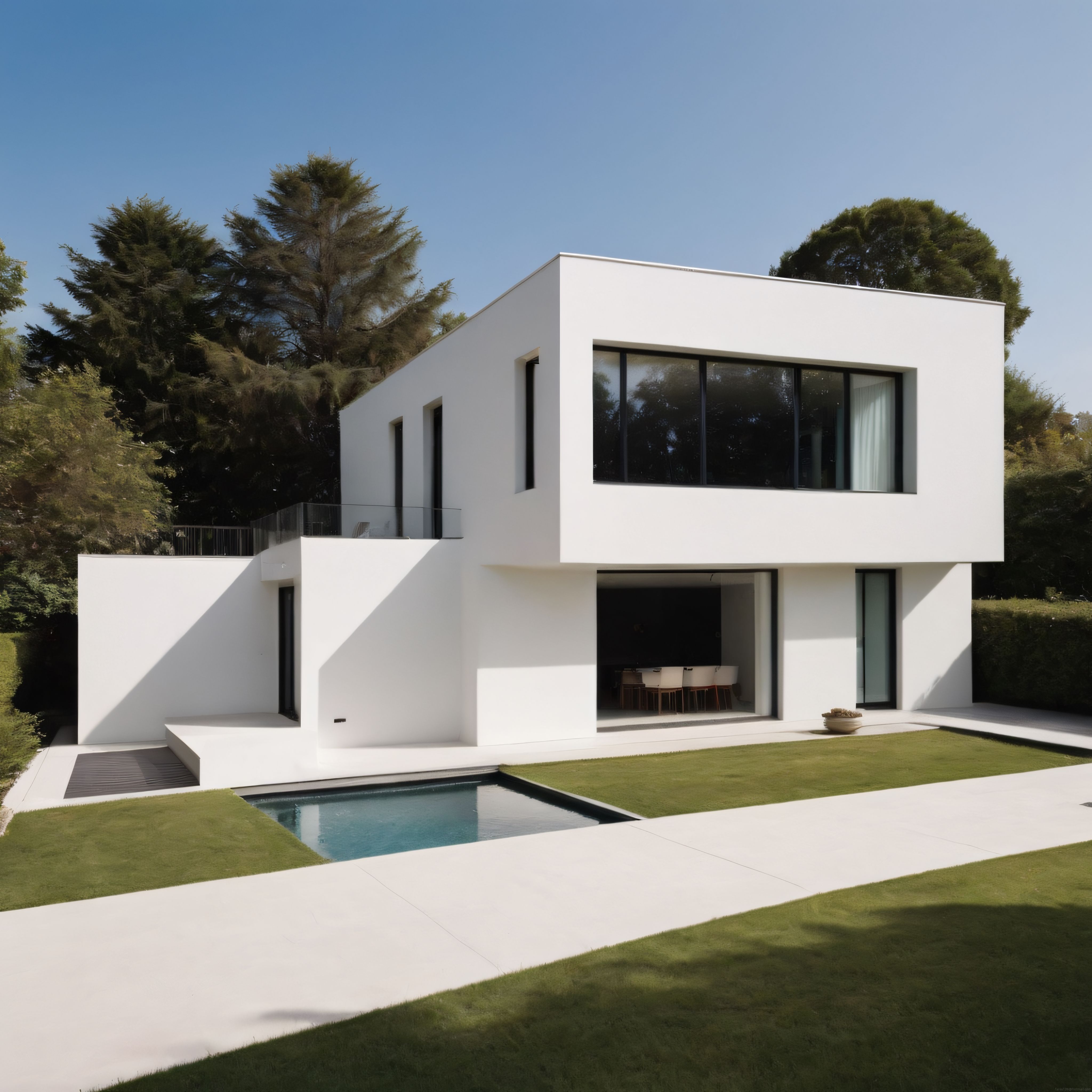 Modern Minimalist Beyaz Villa, Havuzlu ve Yeşil Bahçeli Lüks Konut Tasarımı