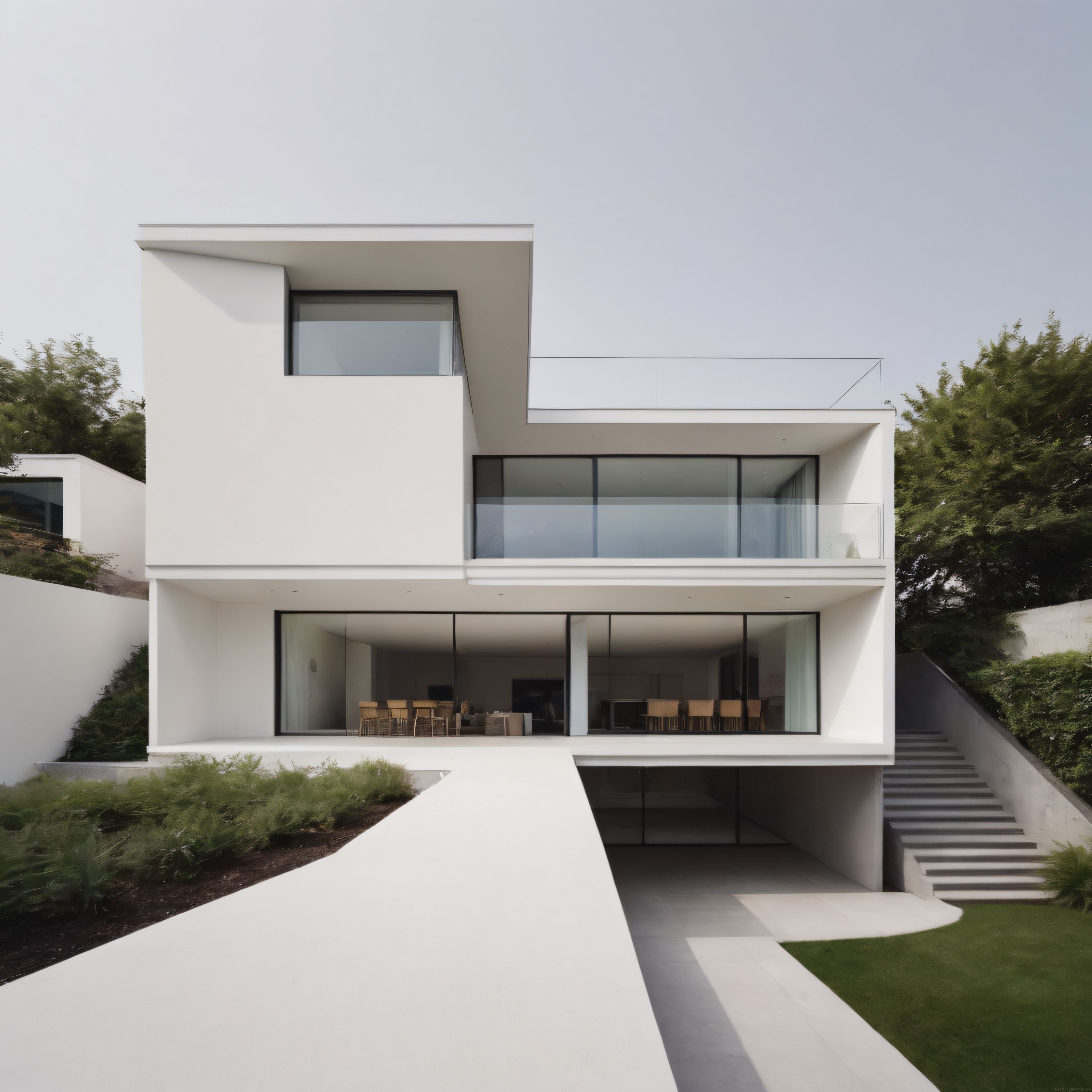 Modern Minimalist Beyaz Villa Tasarımı ve Geniş Cam Cephe Detayları