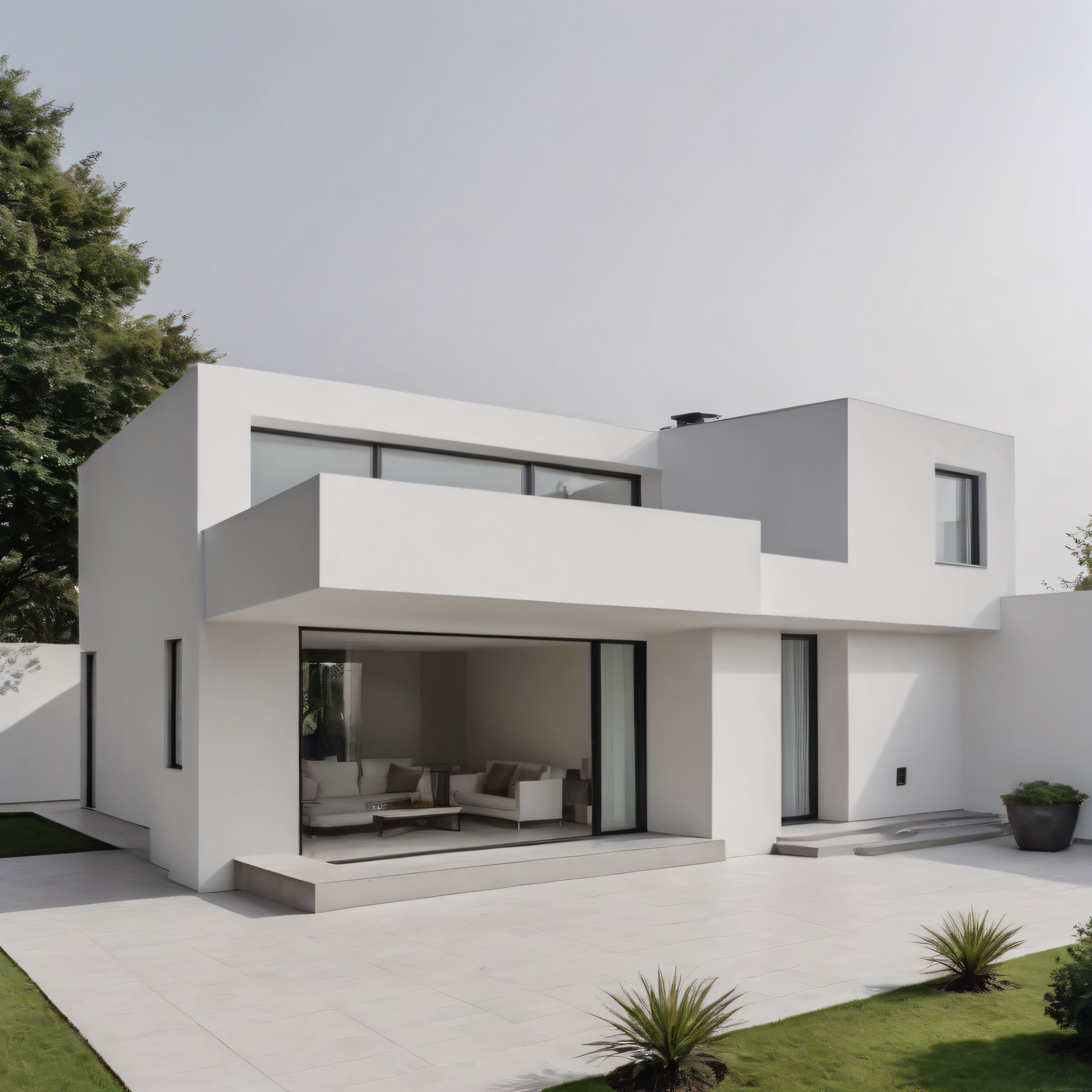 Modern minimalist beyaz villa tasarımı ve geniş cam cephe detayları