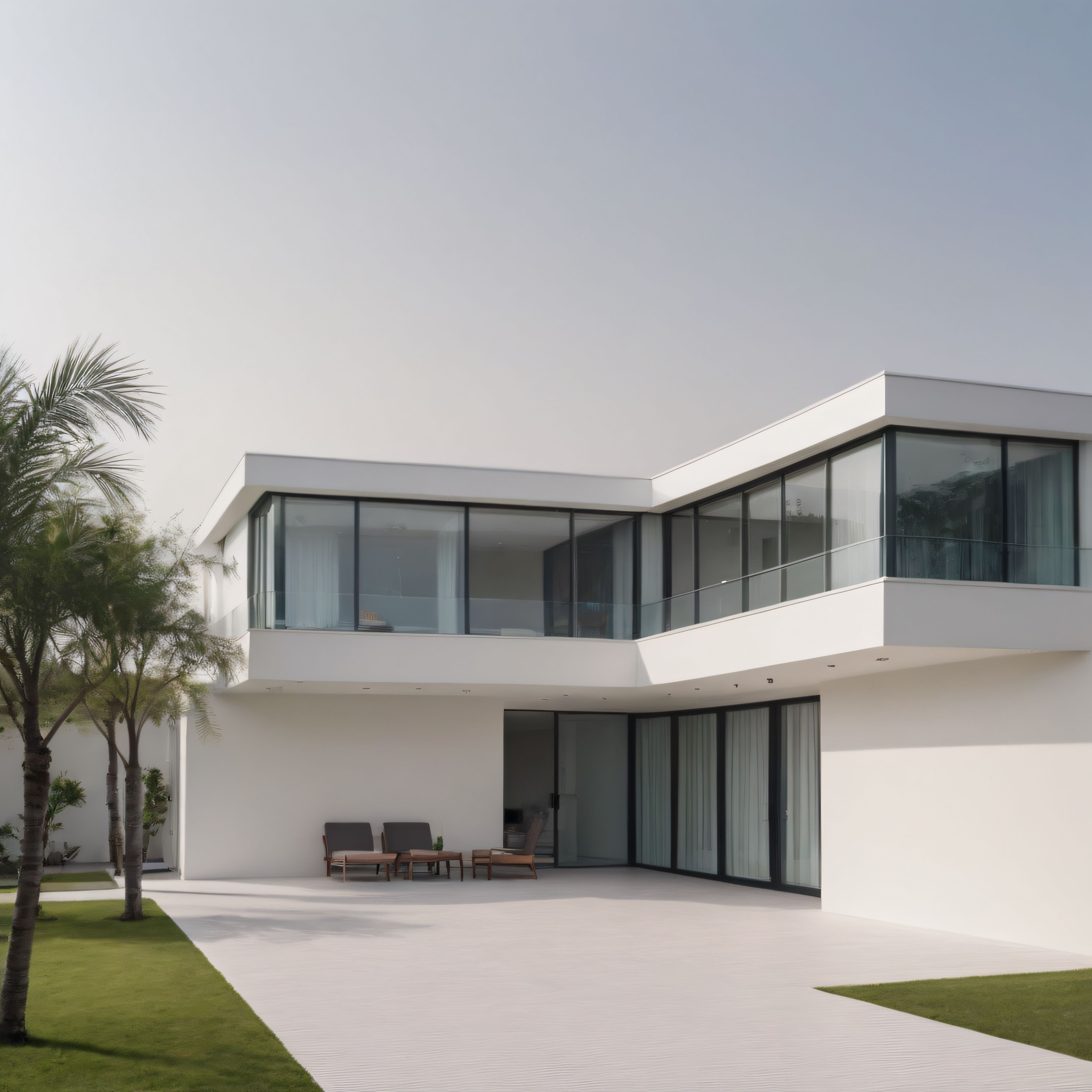 Modern Minimalist Beyaz Villa ve Geniş Cam Cepheli Lüks Konut Mimarisi Örneği
