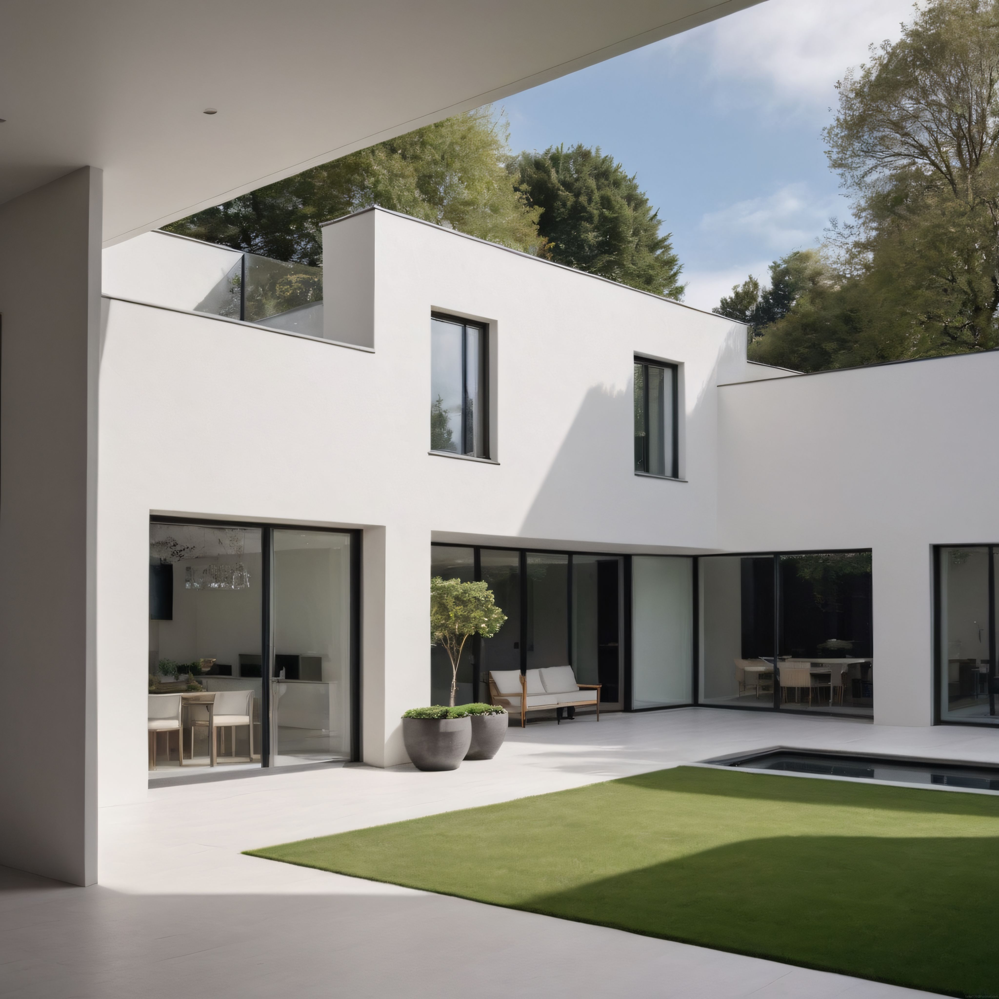 Modern Minimalist Beyaz Villa ve Işıkla Dans Eden İç Avlu Tasarımı