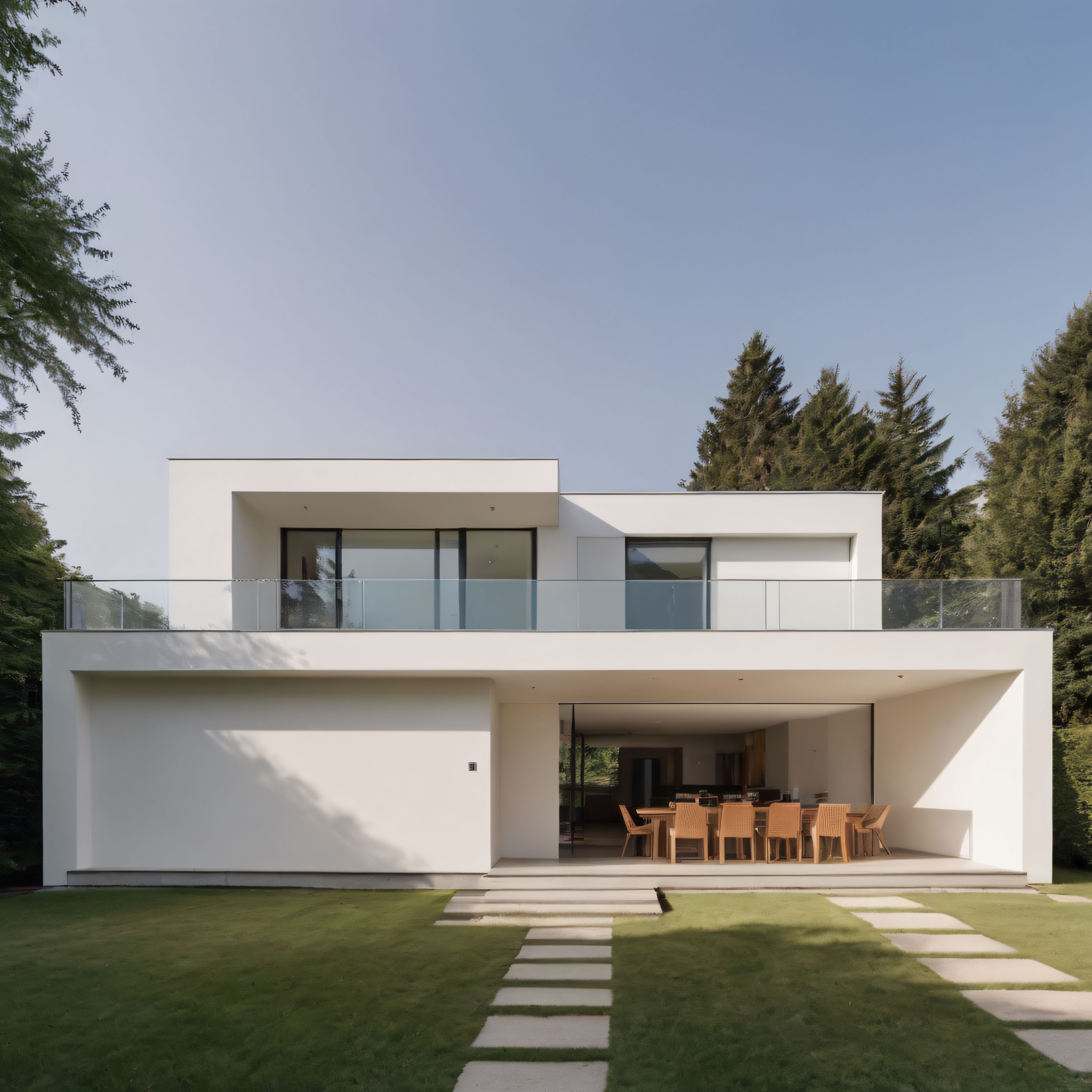 Modern Minimalist Beyaz Villa ve Yeşilin Uyumu: Açık Hava Yaşam Alanı