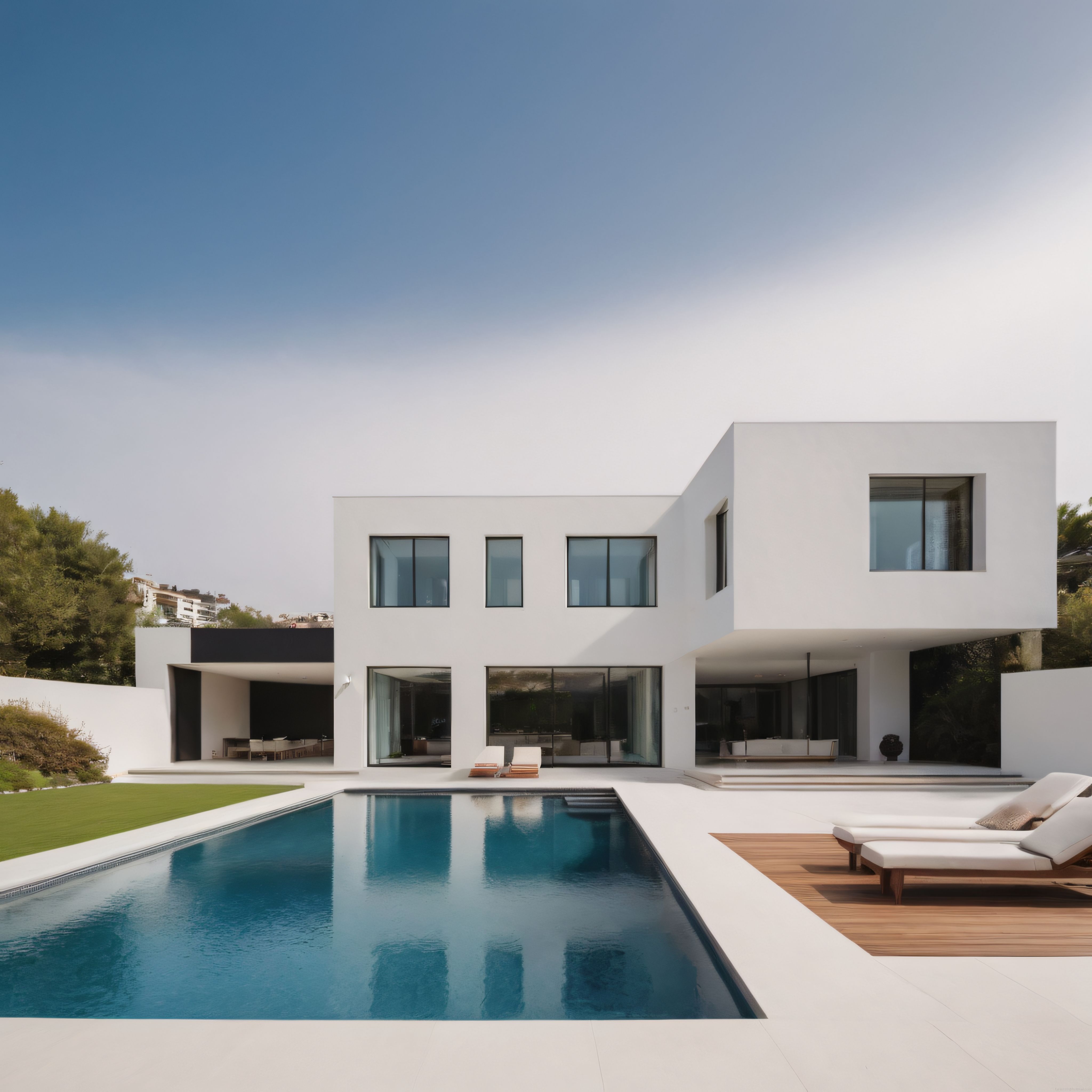 Modern Minimalist Beyaz Villa ve Yüzme Havuzu Manzaralı Lüks Konut