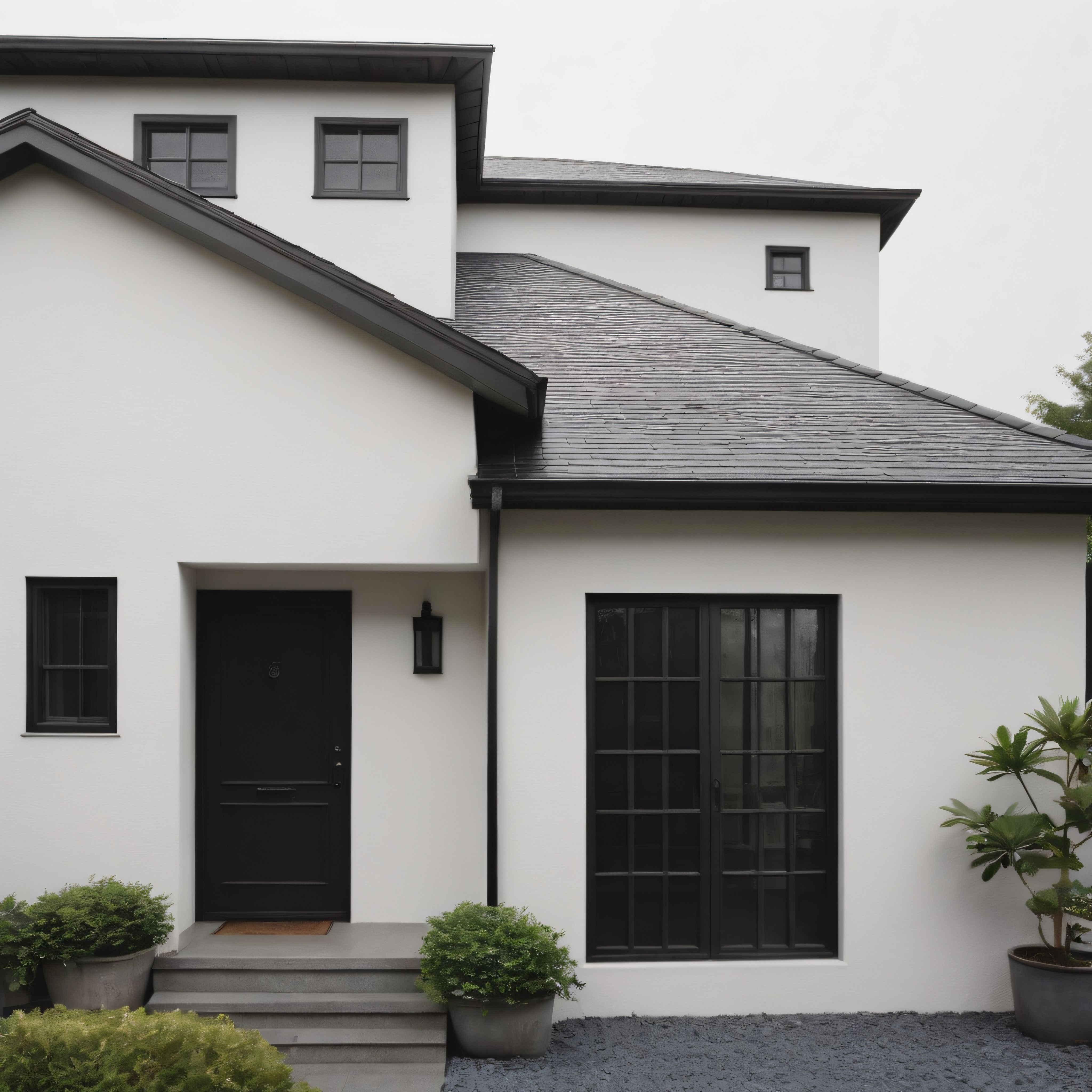 Modern minimalist ev dış cephe tasarımı: Siyah beyaz kontrast ve sade çizgiler