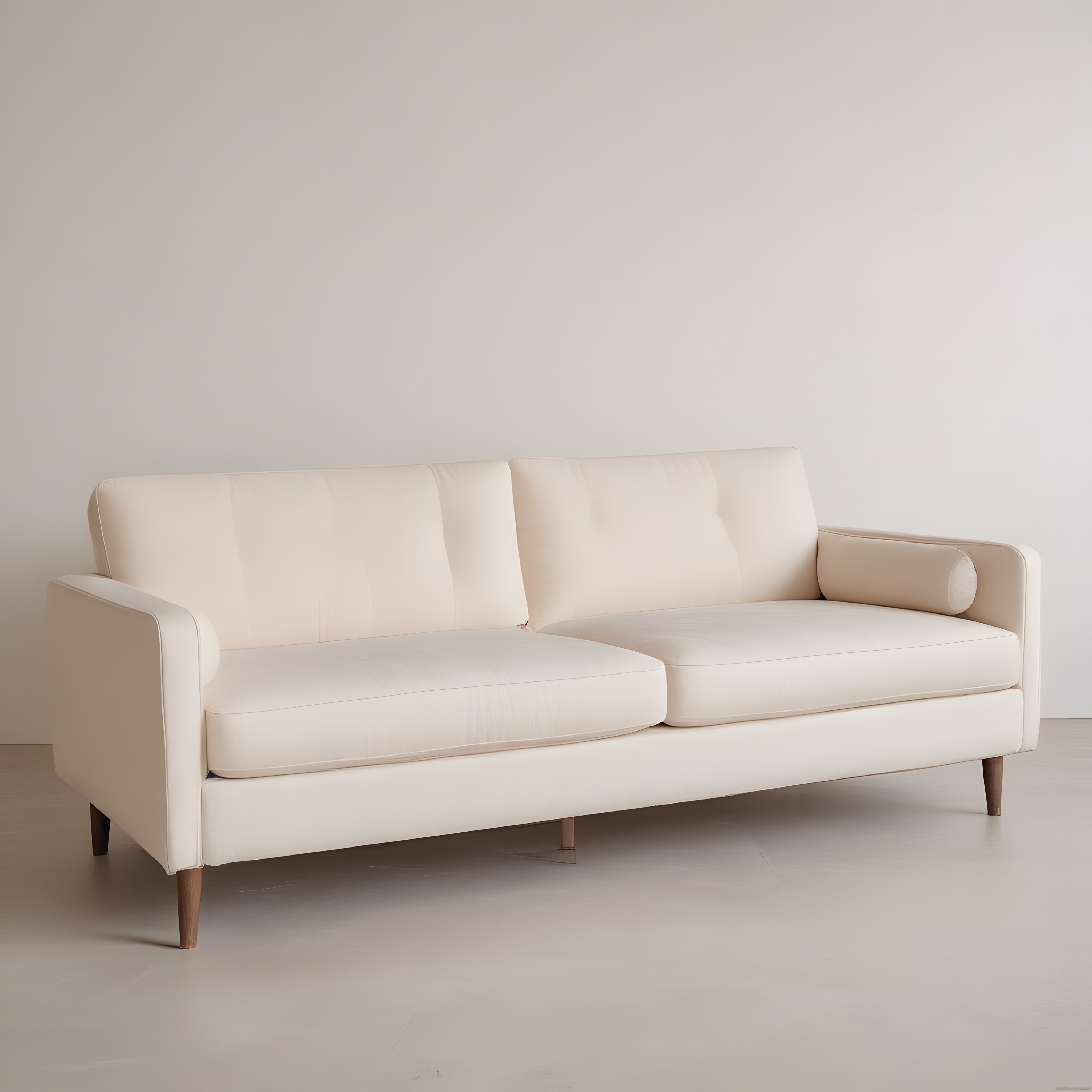 Modern minimalist iç mekanda krem rengi üçlü kanepe ve sade dekorasyon anlayışı