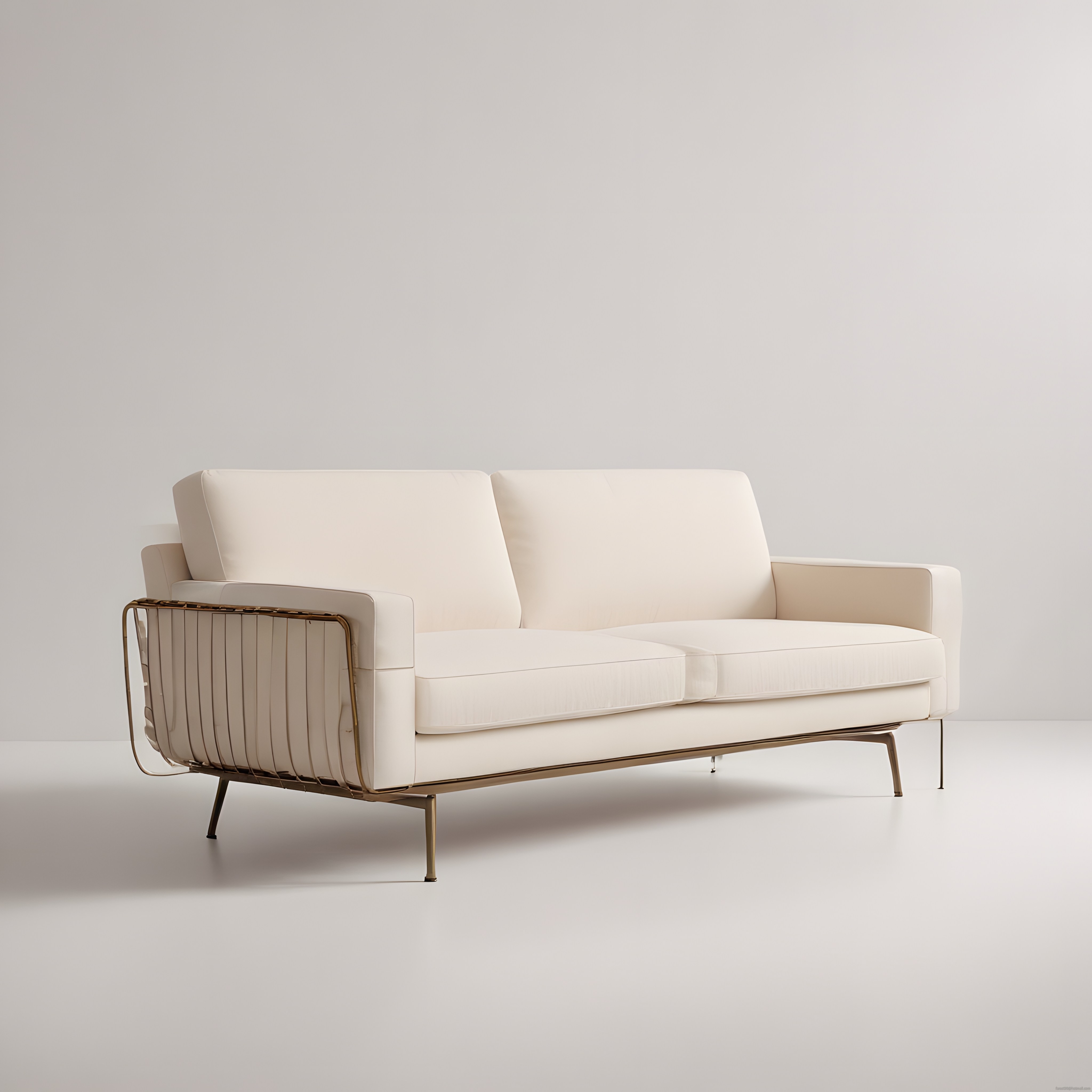 Modern Minimalist Krem Bej Kanepe ve Altın Detaylı Lüks Oturma Odası Tasarımı