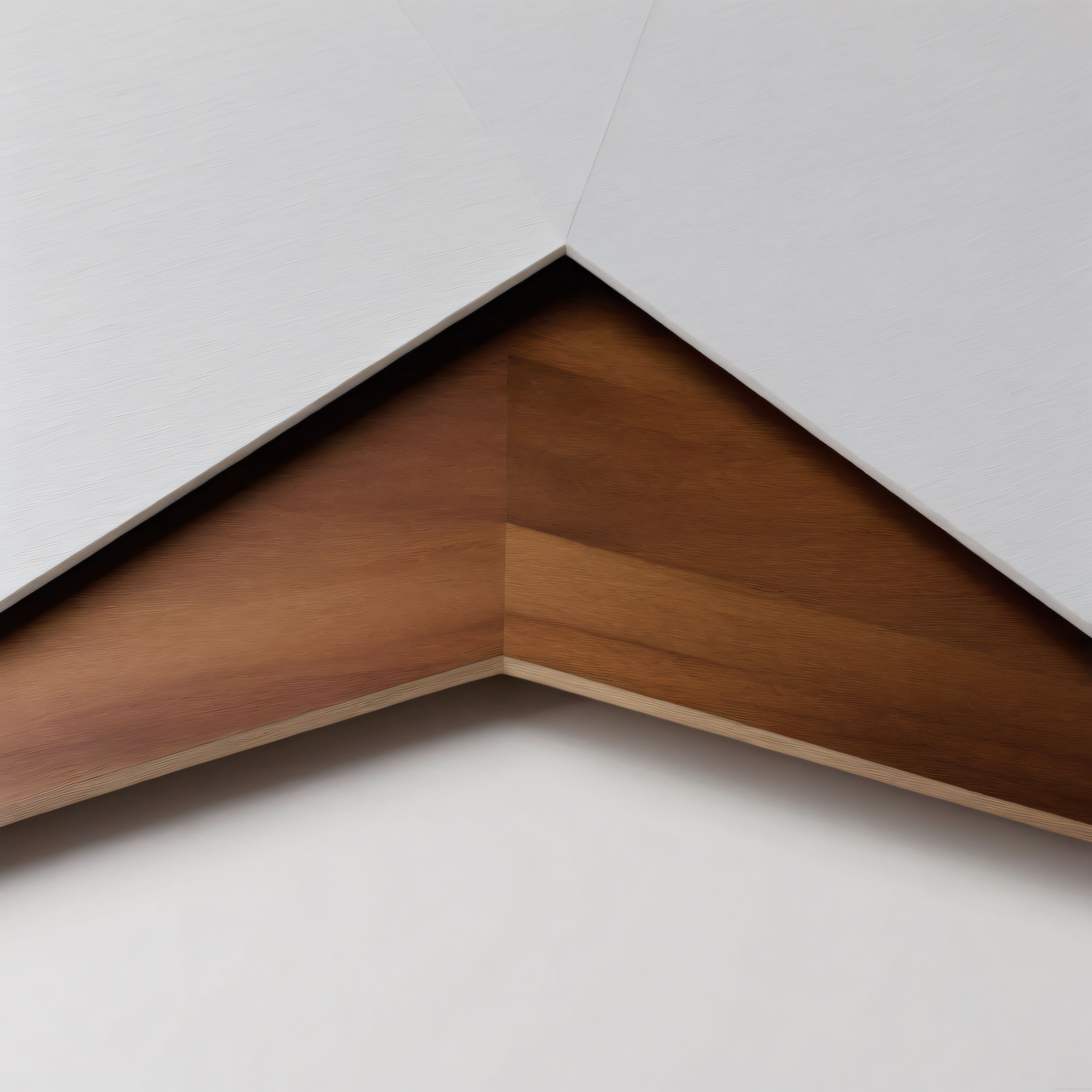 Modern Minimalist Mimari Detay: Beyaz Duvarlar ve Ahşap Zeminin Geometrik Uyumu