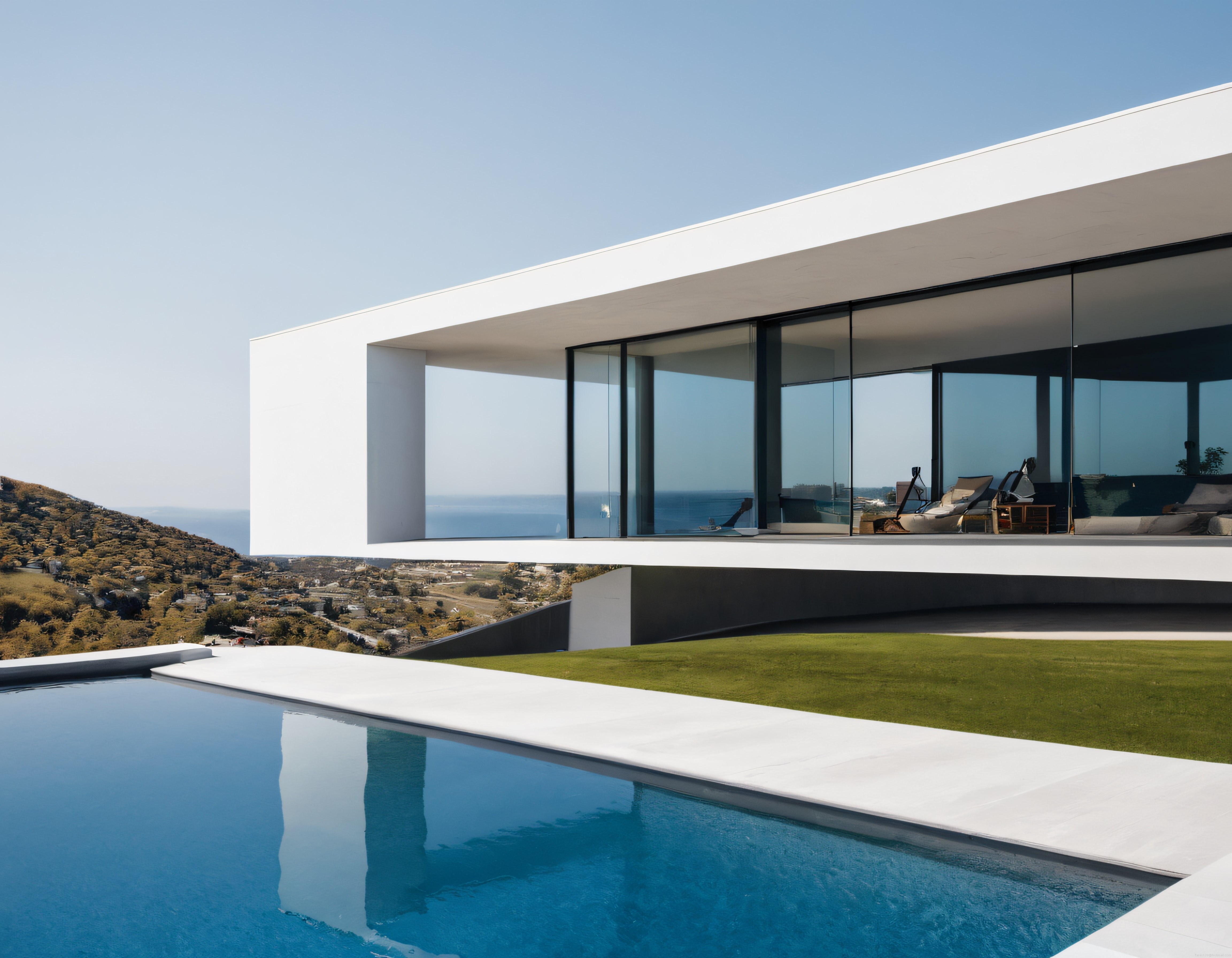 Modern Minimalist Mimariyle Deniz Manzaralı Lüks Villa ve Havuz Tasarımı
