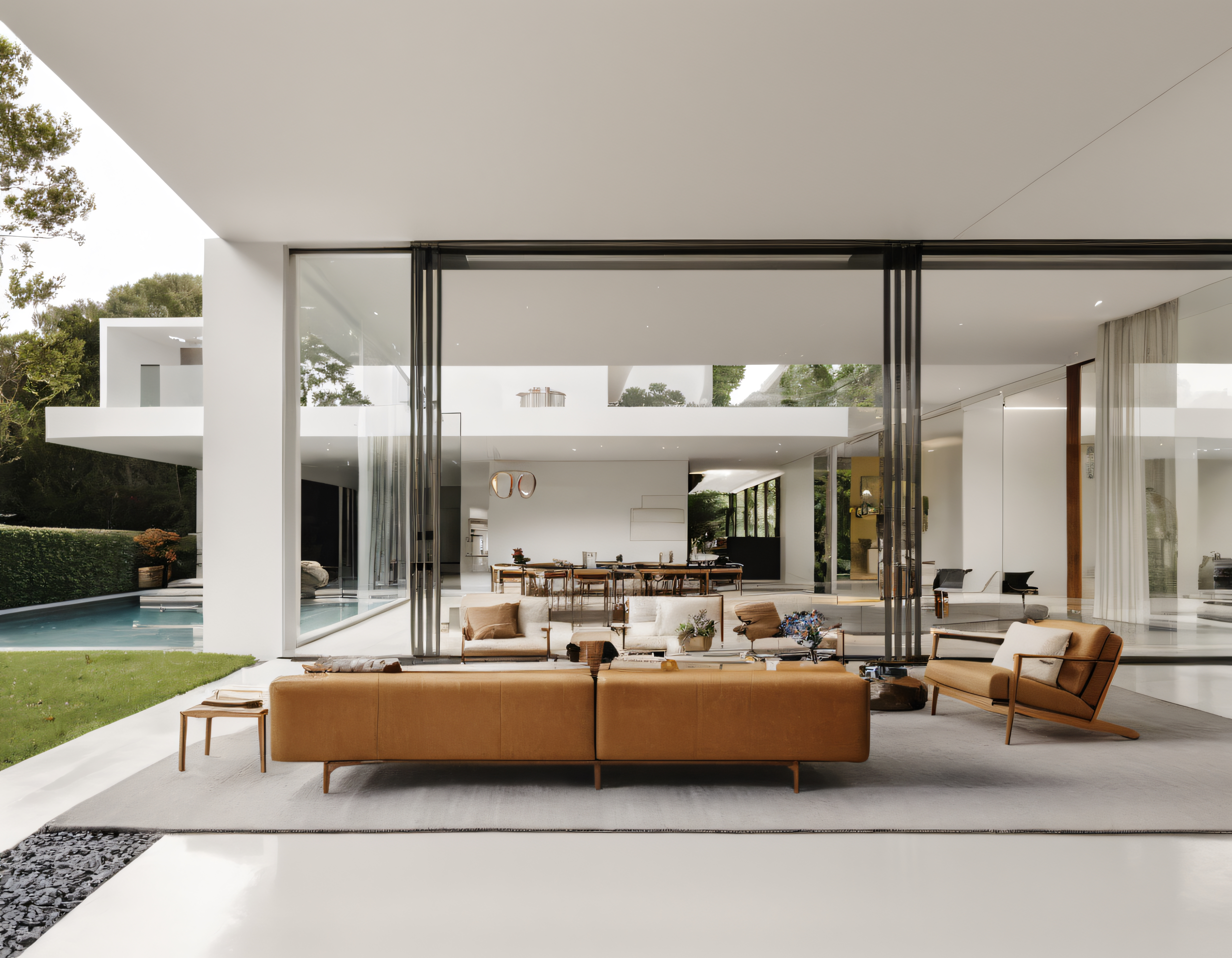 Modern Minimalist Villa İç Mekanı ve Geniş Cam Cepheli Lüks Yaşam Alanı