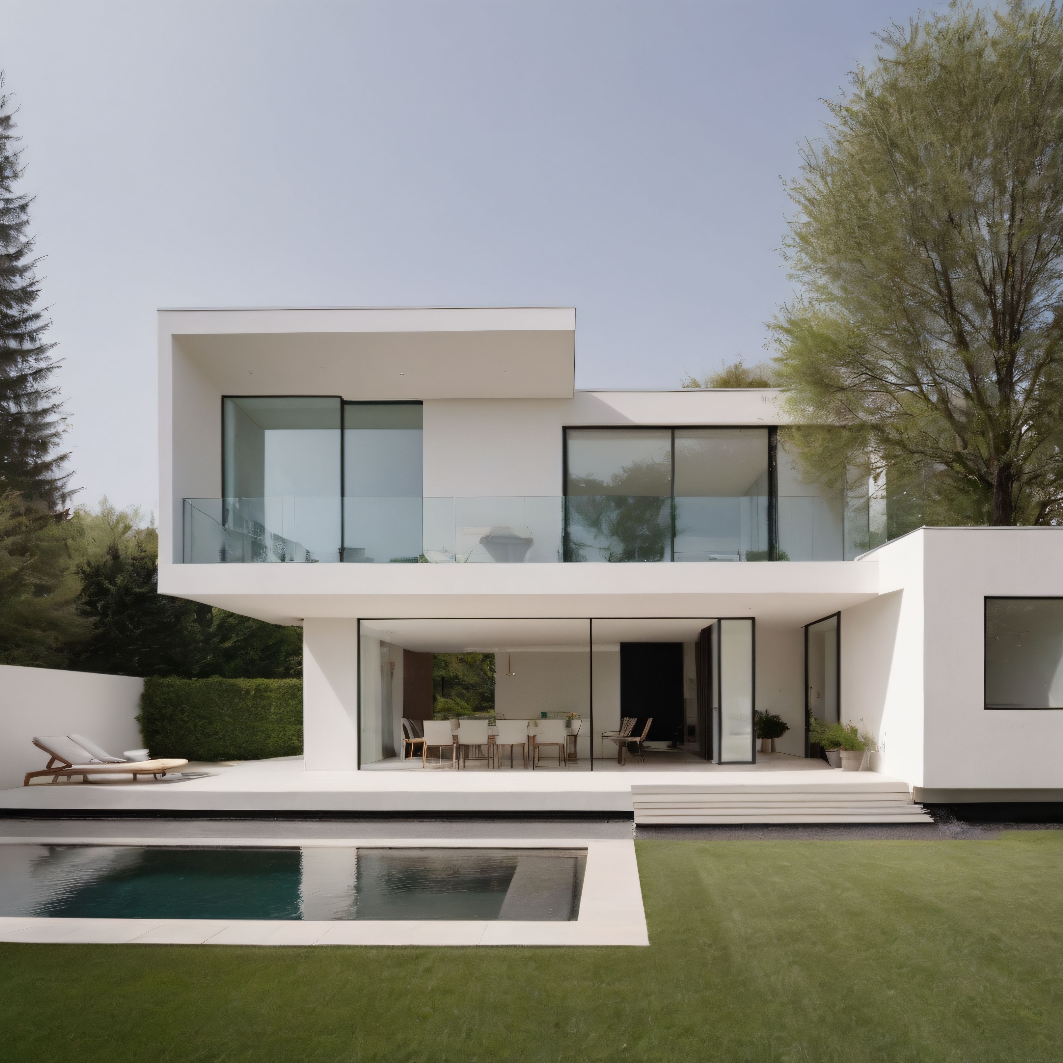Modern Minimalist Villa Tasarımı: Beyaz Cephe, Cam Detaylar ve Havuzlu Bahçe