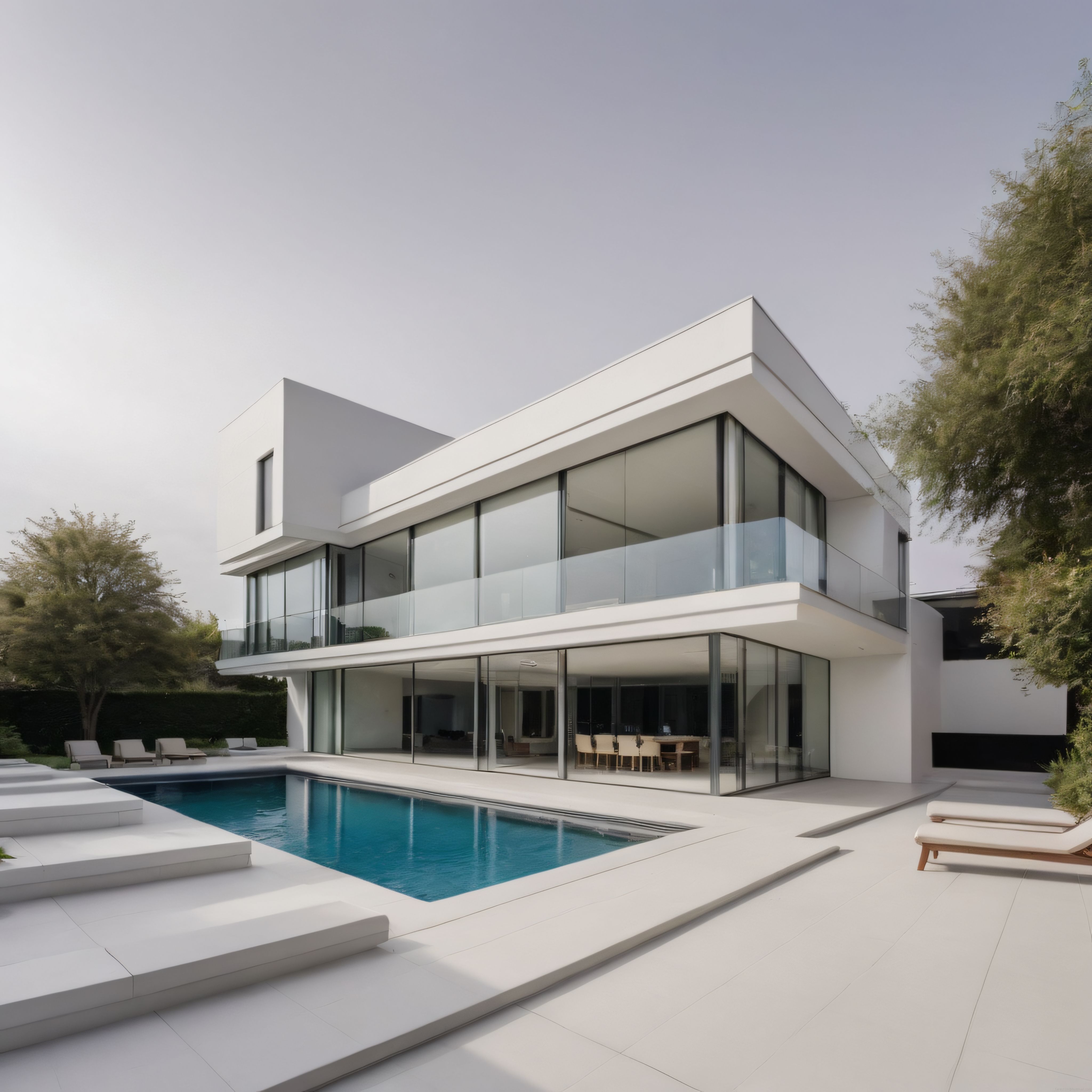 Modern minimalist villa tasarımı geniş cam cepheler havuz ve lüks bahçe