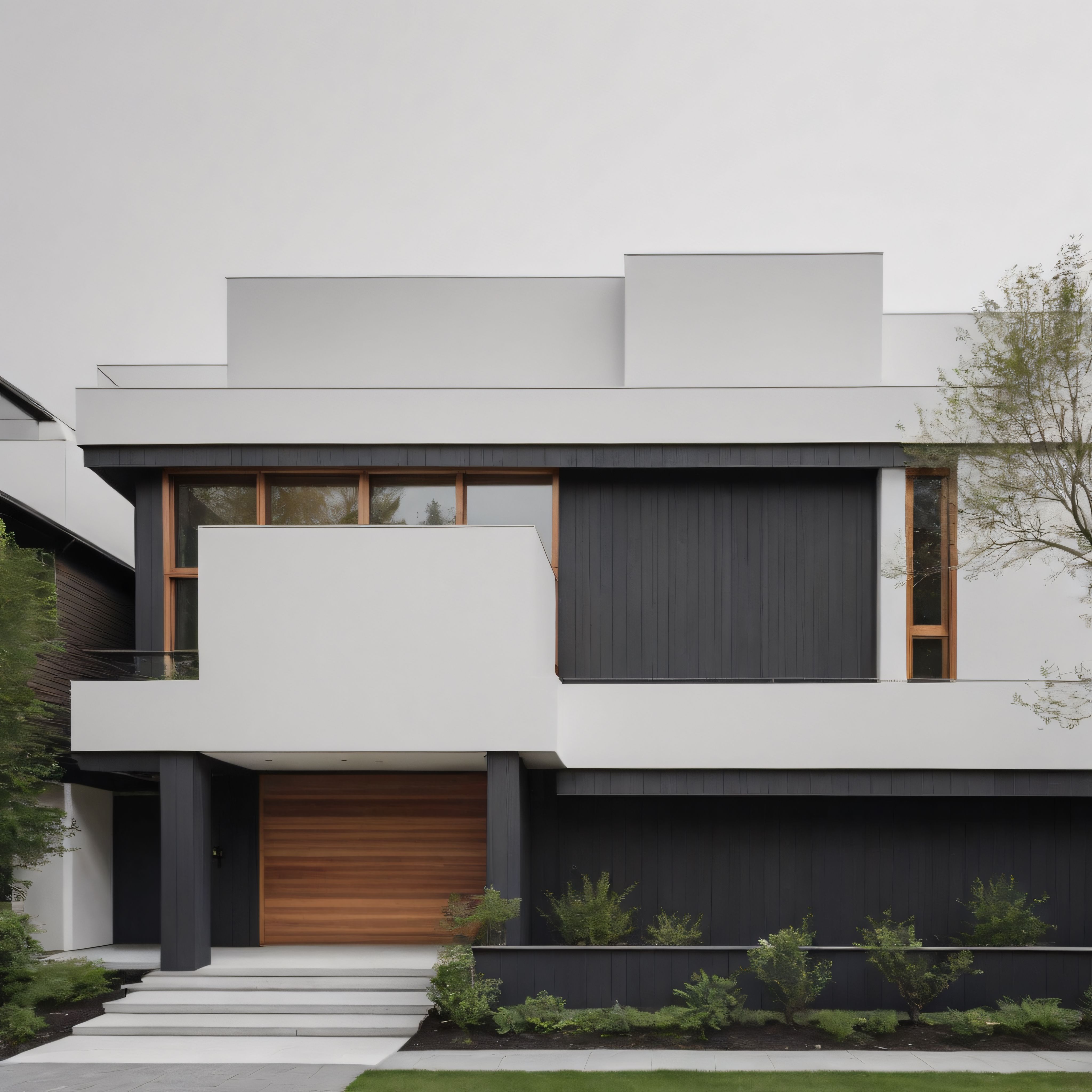 Modern Minimalist Villa Tasarımı: Gri Beyaz ve Ahşap Detaylarla Çağdaş Konut Mimarisi