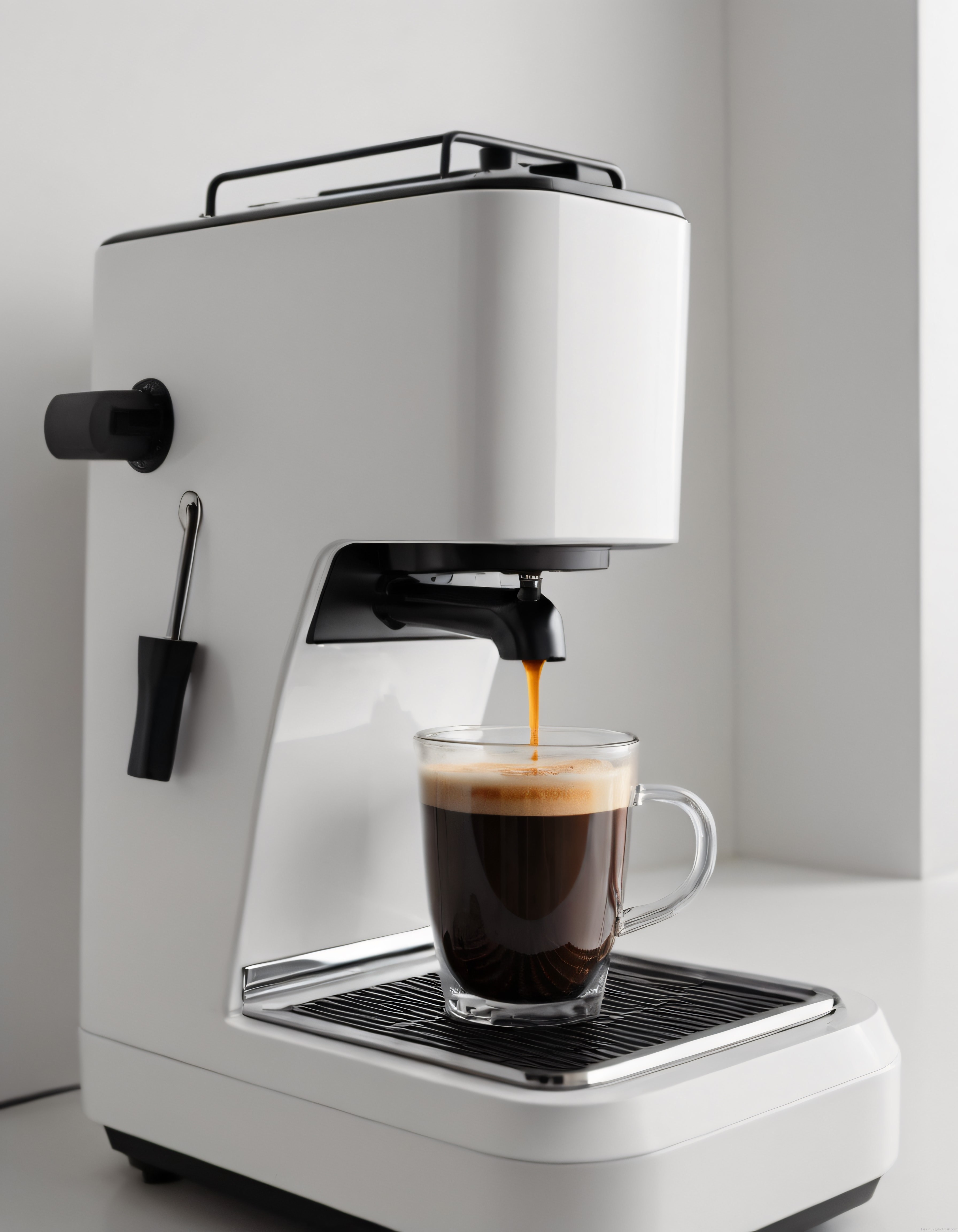 Modern Mutfakta Beyaz Espresso Makinesi ile Taze Kahve Hazırlama Anı