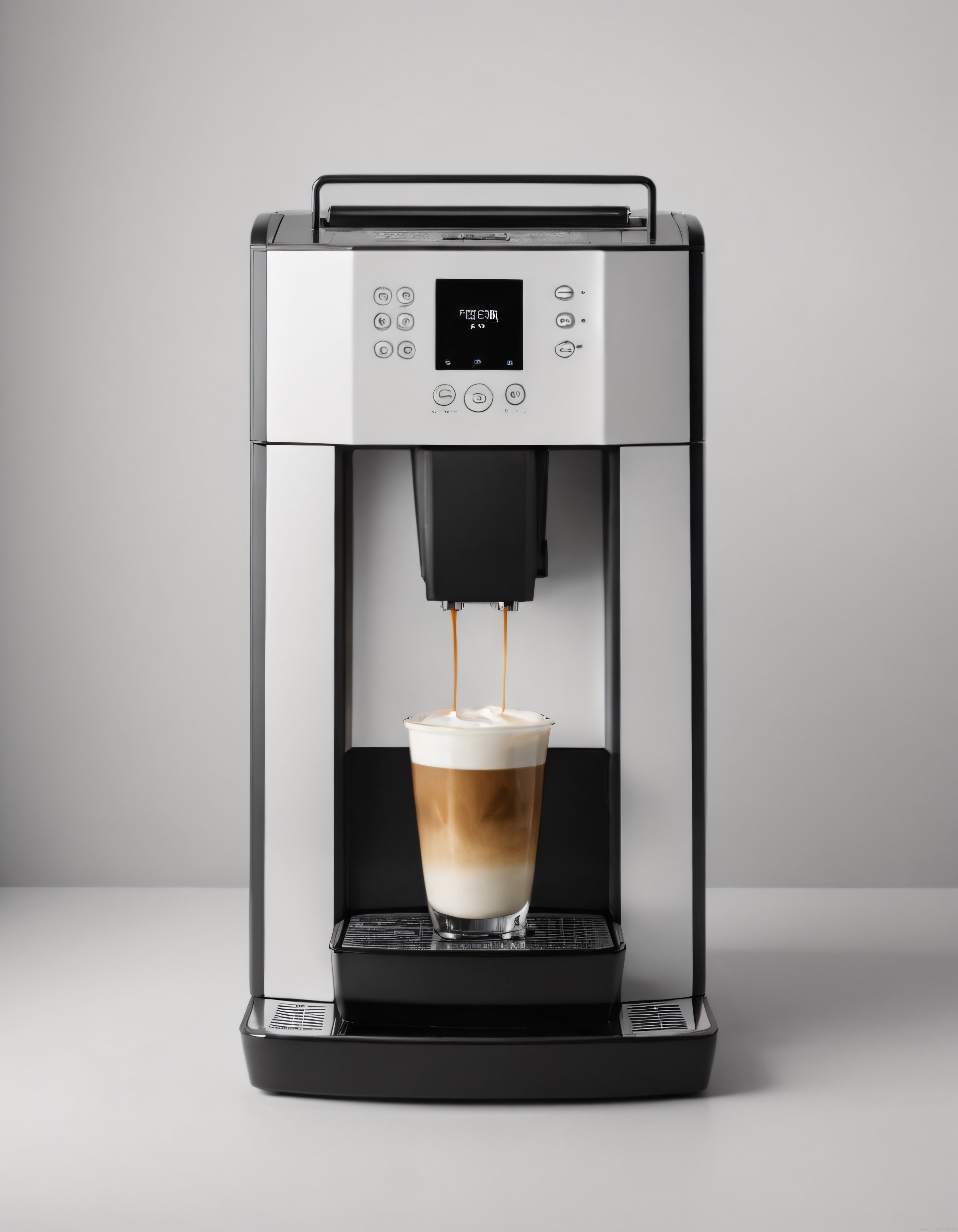 Modern Otomatik Espresso Makinesi ve Cam Bardakta Katmanlı Latte Sunumu