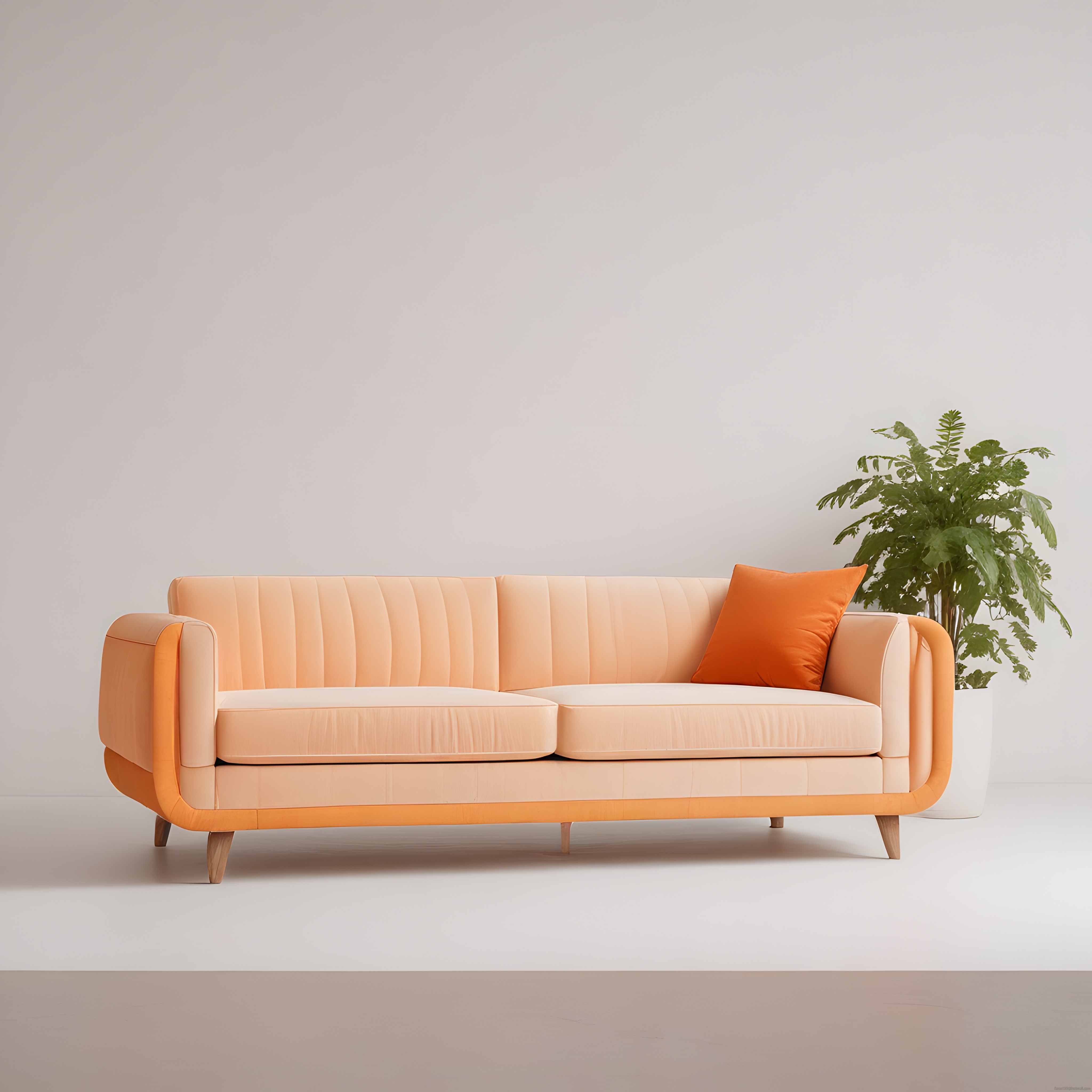 Modern Oturma Odası Dekorasyonu: Turuncu Kanepe ve Minimalist Detaylar