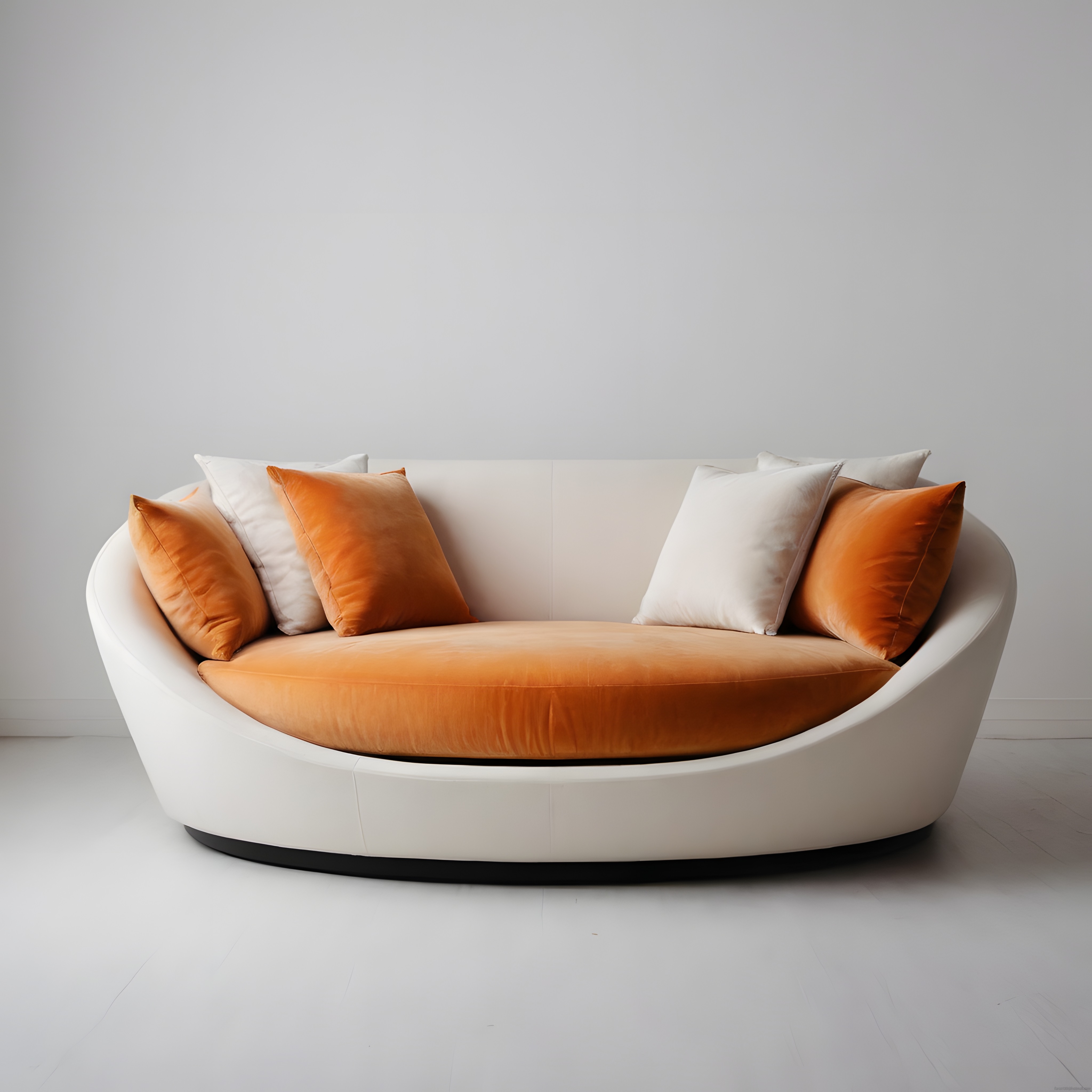 Modern Oval Kanepe: Turuncu ve Beyaz Renkli Minimalist Salon Mobilyası