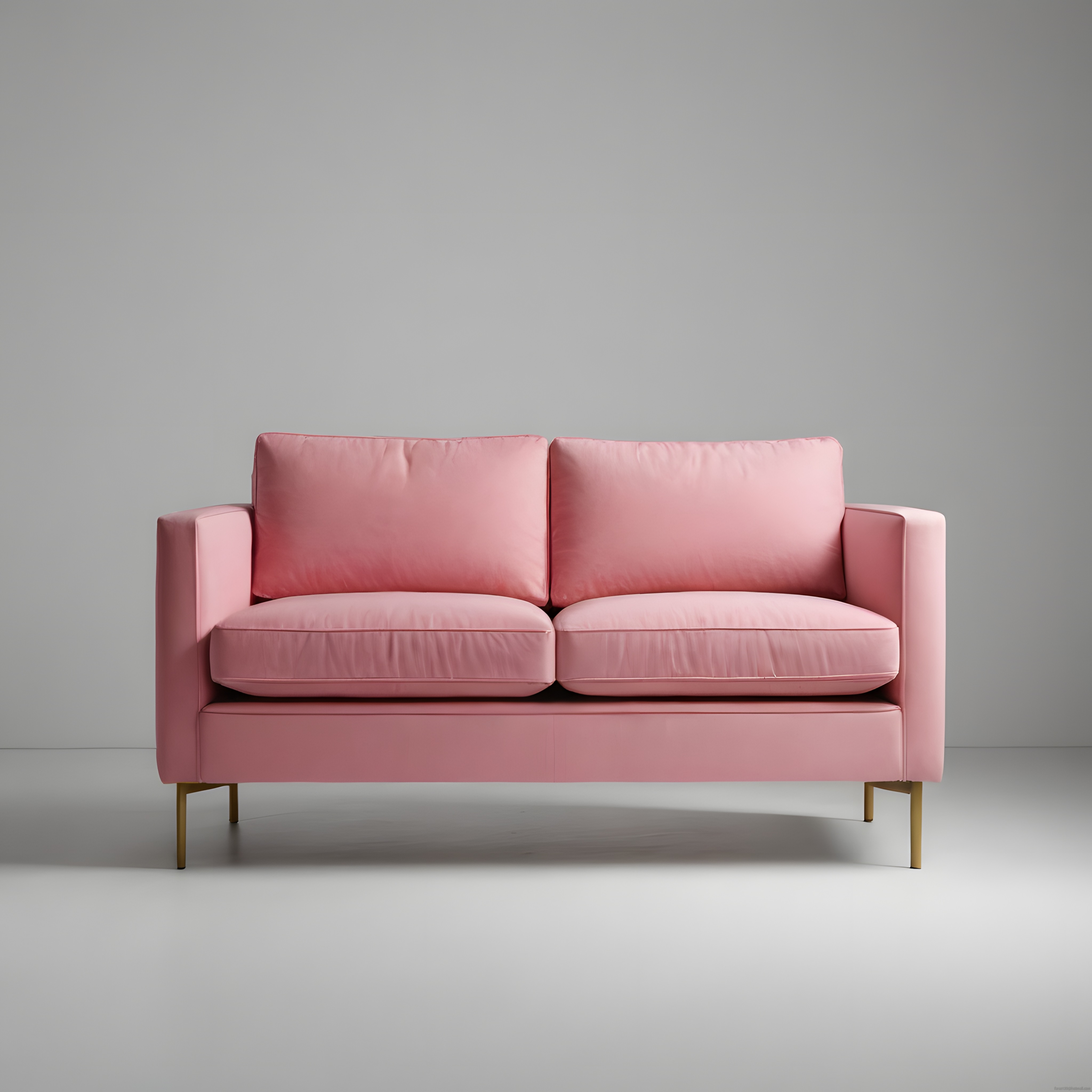 Modern Pembe Kadife İkili Koltuk, Gri Arka Plan ve Altın Ayaklar