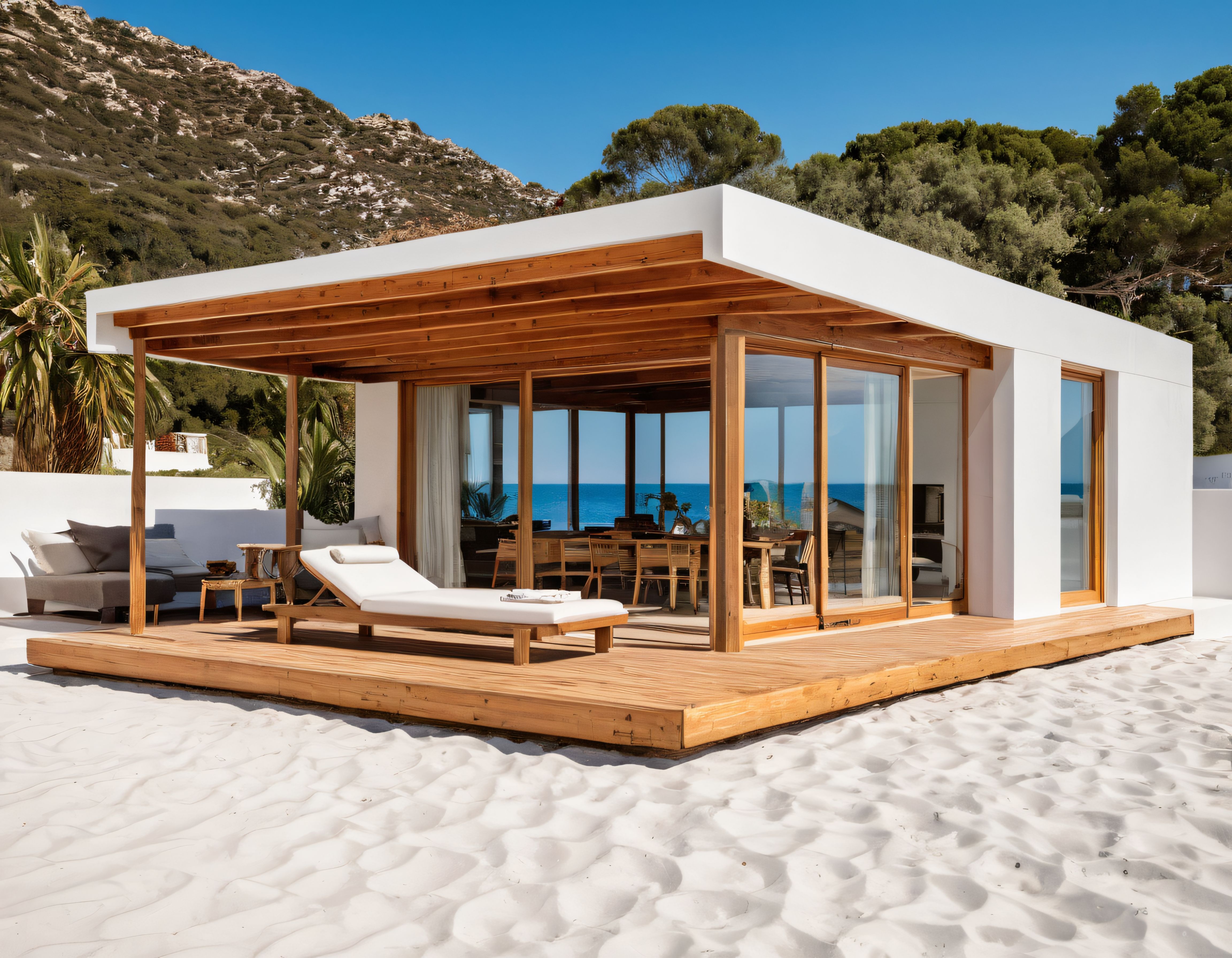 Modern Plaj Evi: Beyaz Kumlu Sahilde Ahşap ve Cam Detaylı Lüks Villa