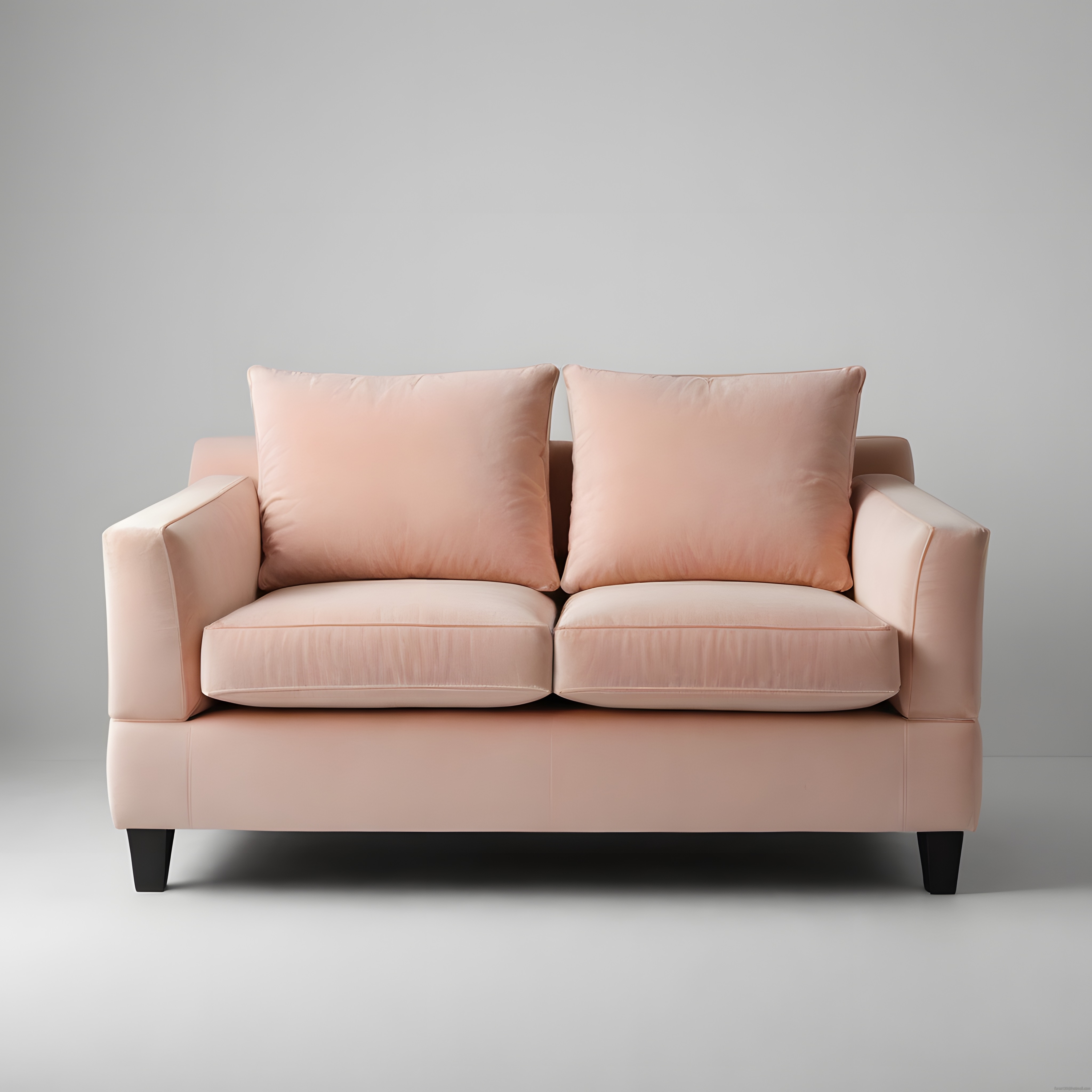 Modern Pudra Pembesi İkili Kadife Kanepe ve Nötr Gri Arka Fonlu Minimalist Dekor
