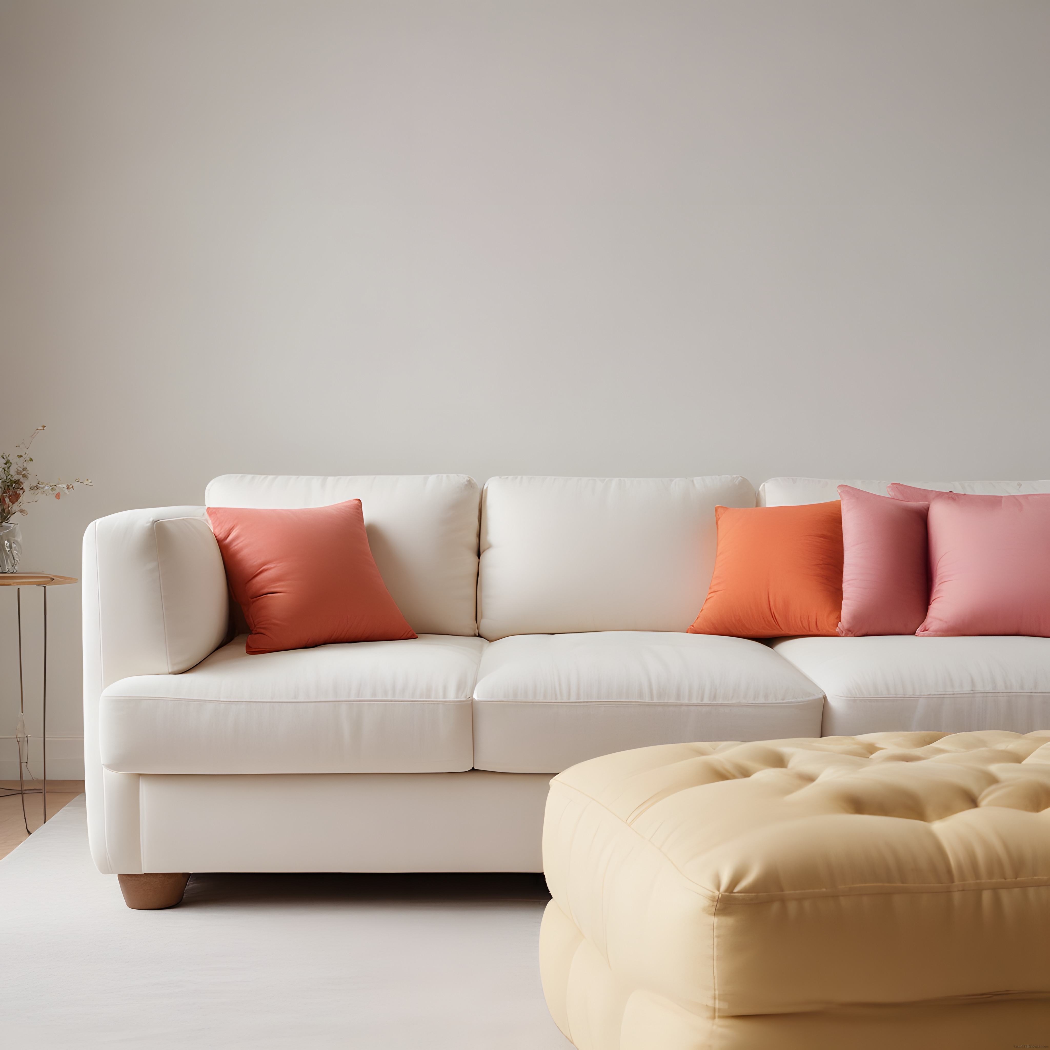 Modern Salon Dekorasyonu: Beyaz Koltuk, Renkli Yastıklar ve Minimal Stil