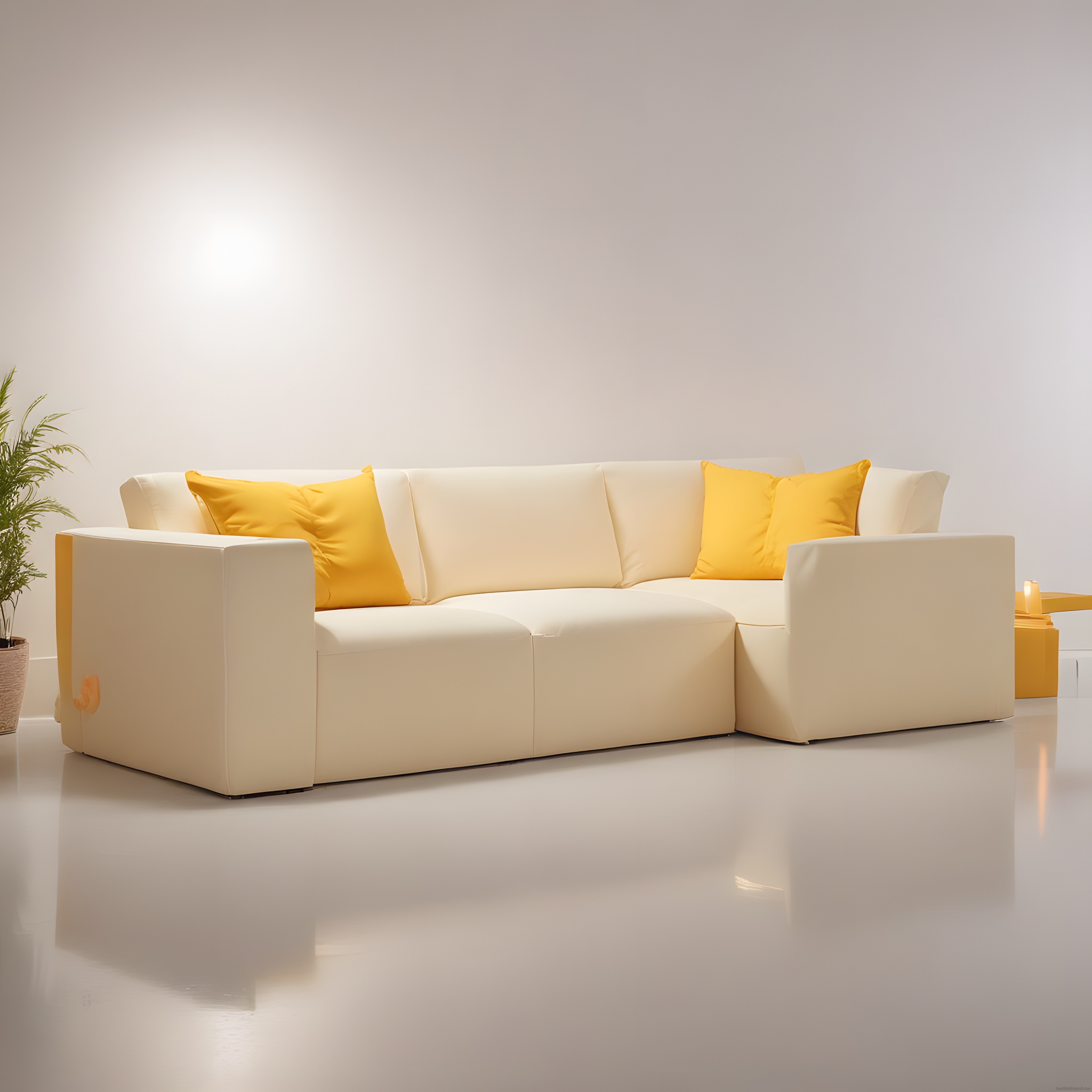 Modern Salon Dekorasyonu: Sarı Detaylı Krem Köşe Koltuk ve Minimalist Atmosfer