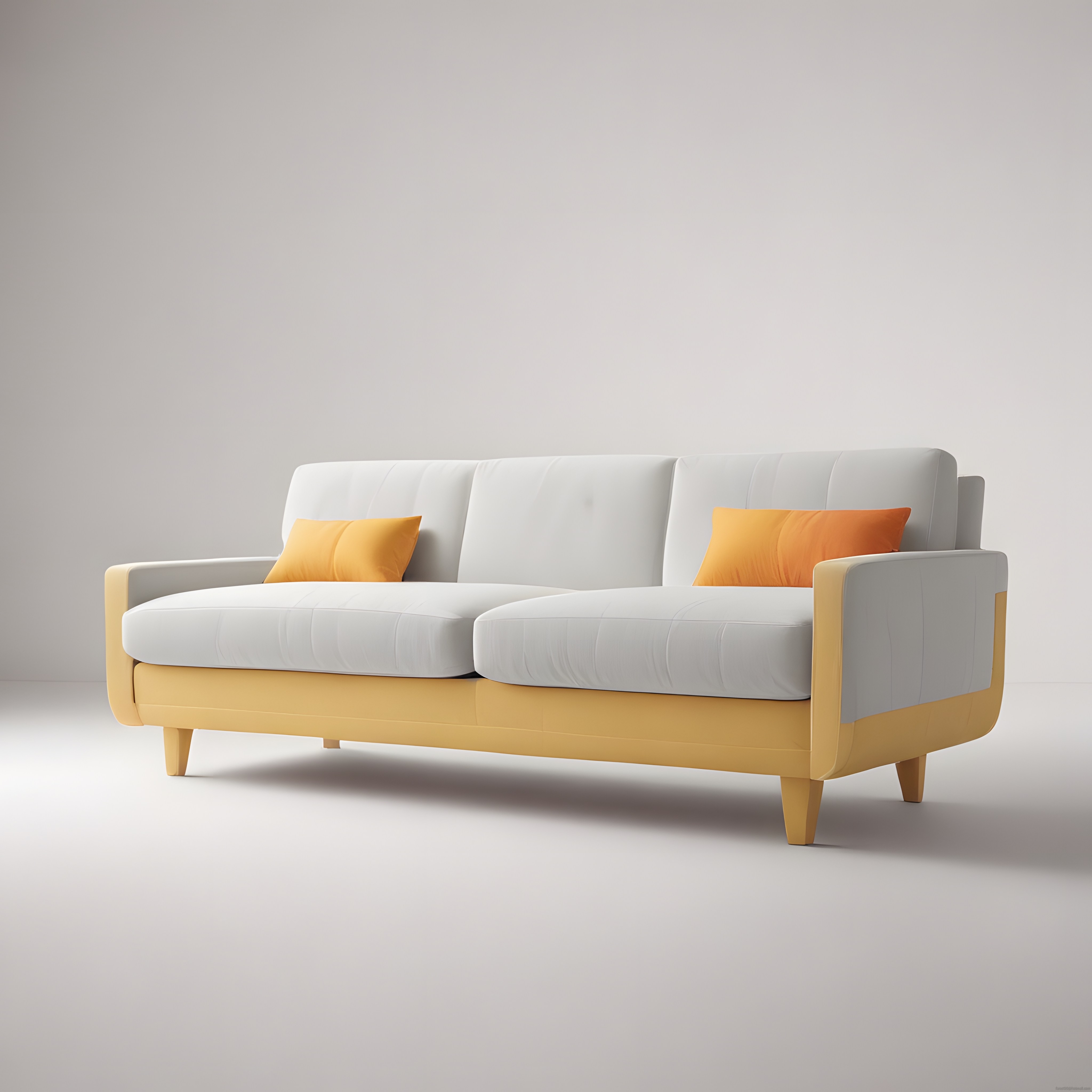 Modern Salon Dekorasyonuna Uygun Minimalist Sarı Beyaz Üçlü Kanepe