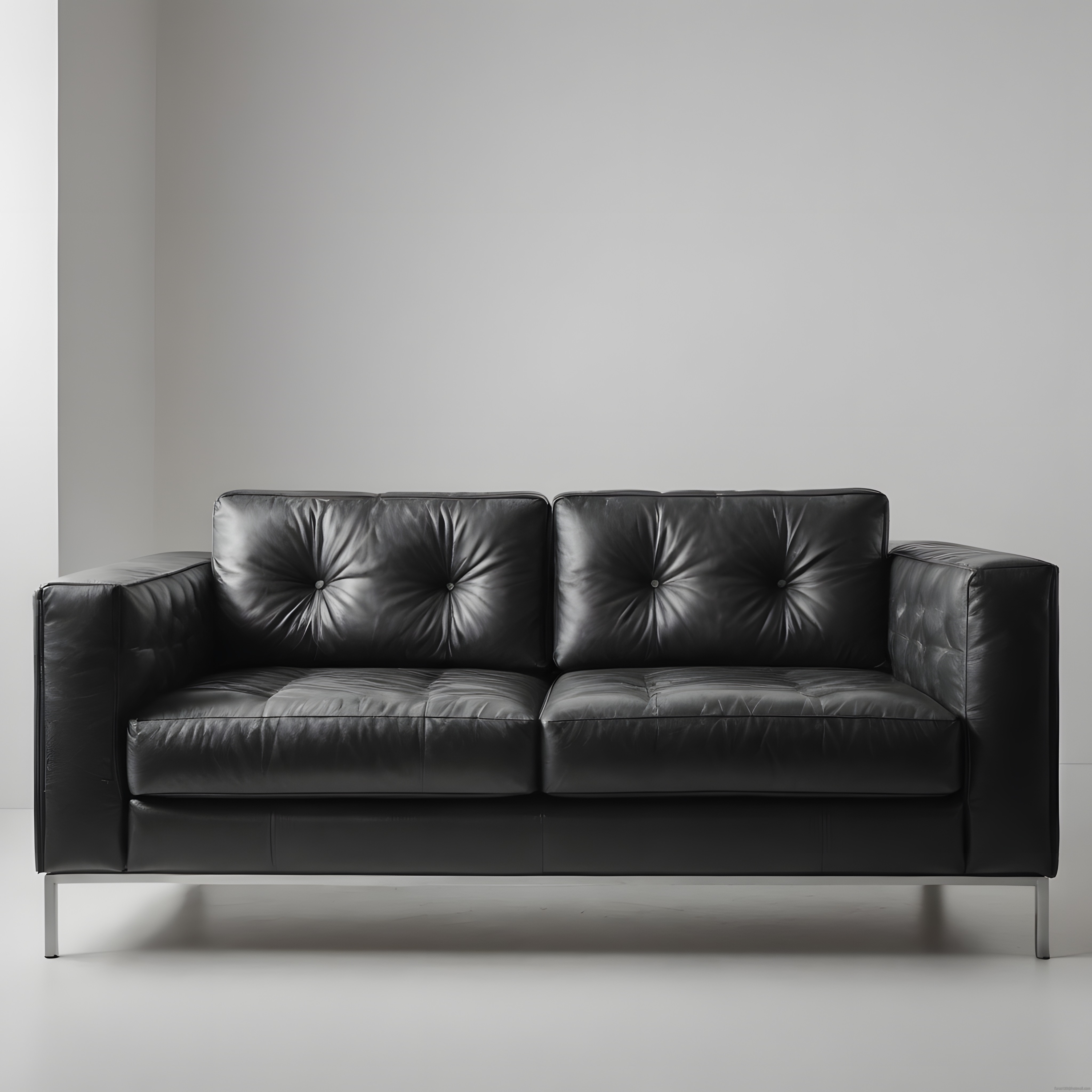 Modern Salon Dekorasyonunda Gümüş Ayaklı Siyah Deri Kanepe ve Minimalist Stil