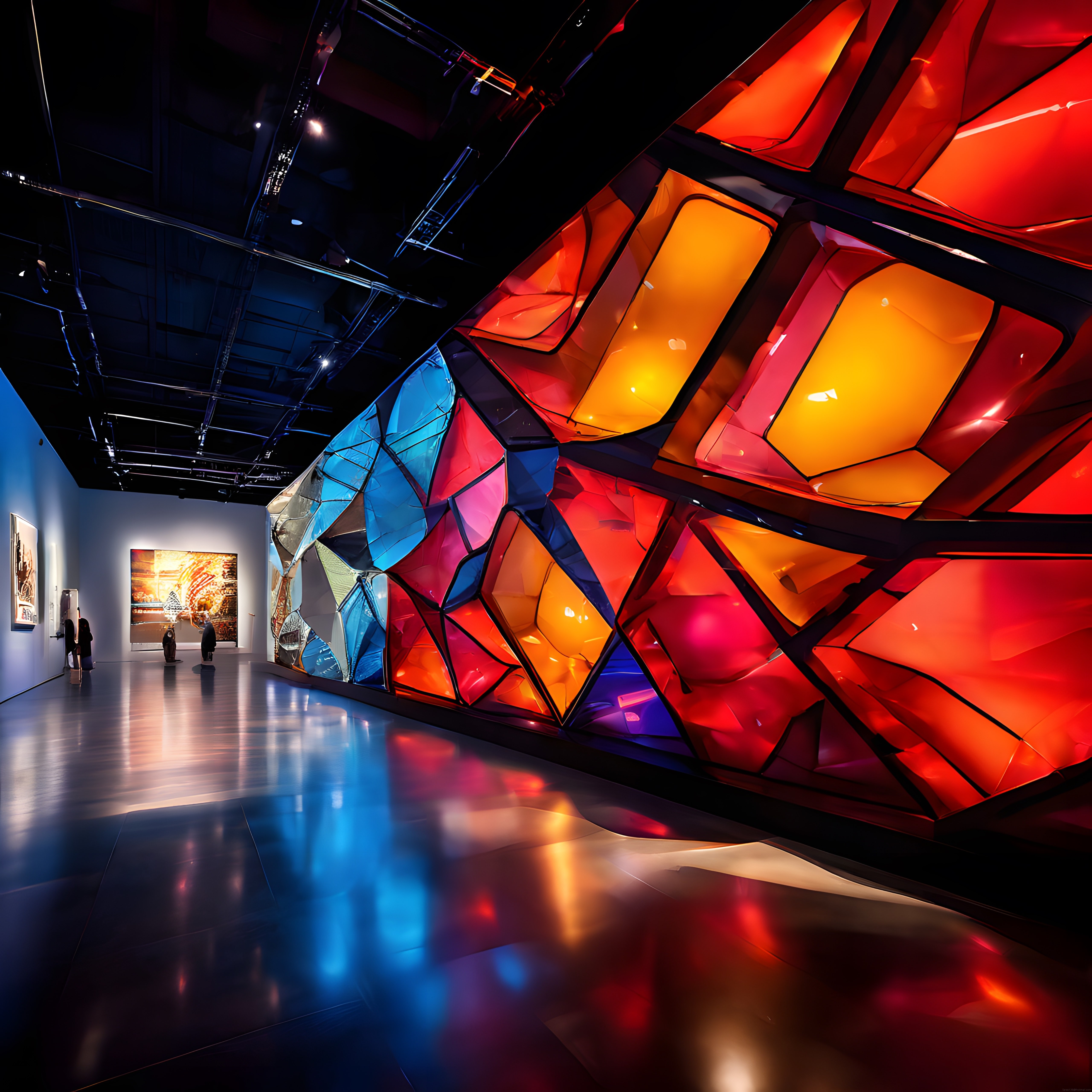 Modern Sanat Galerisinde Işık ve Renklerle Buluşan Dev Geometrik Enstalasyon