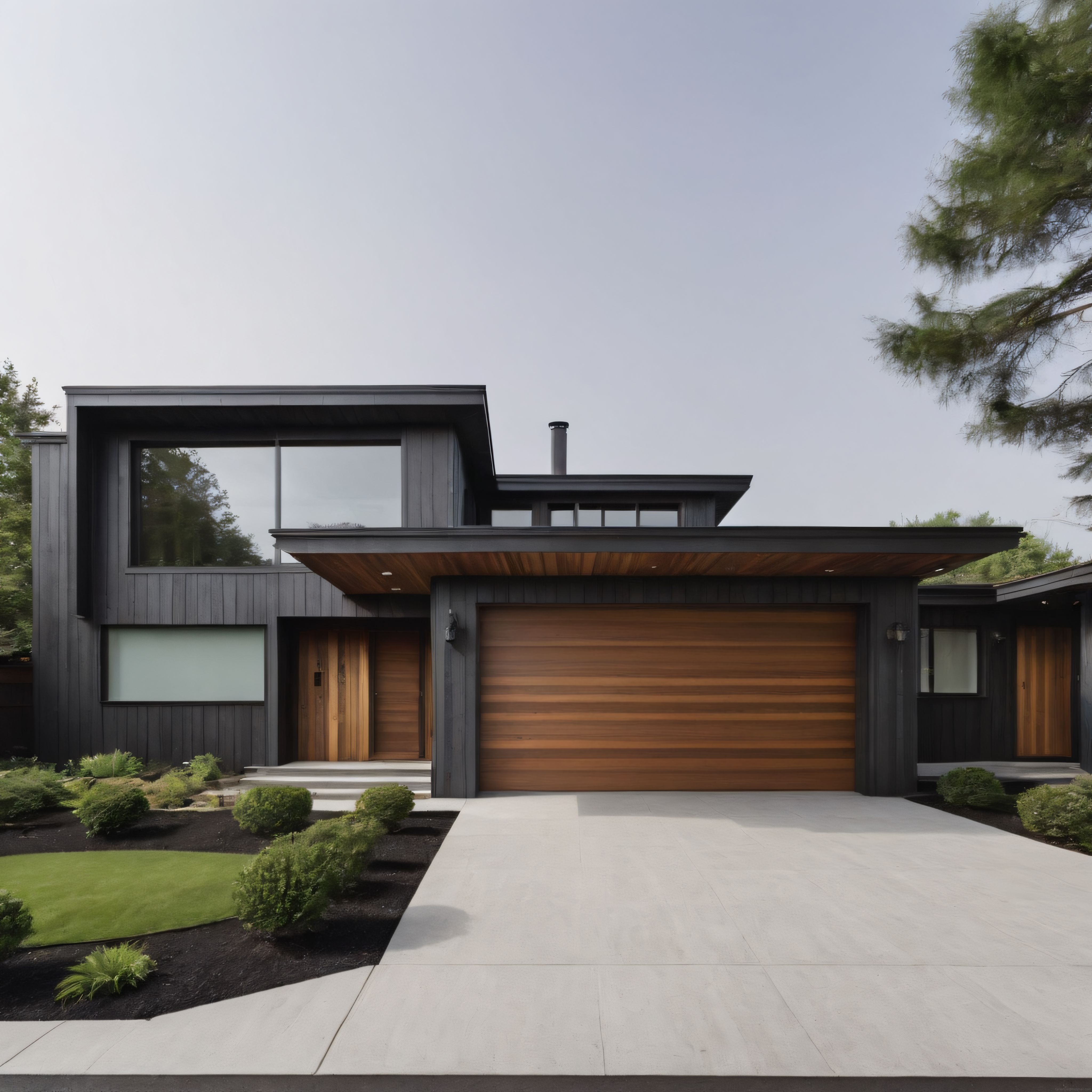 Modern Siyah Ahşap Cepheli Lüks Villa ve Zen Bahçeli Minimalist Peyzaj