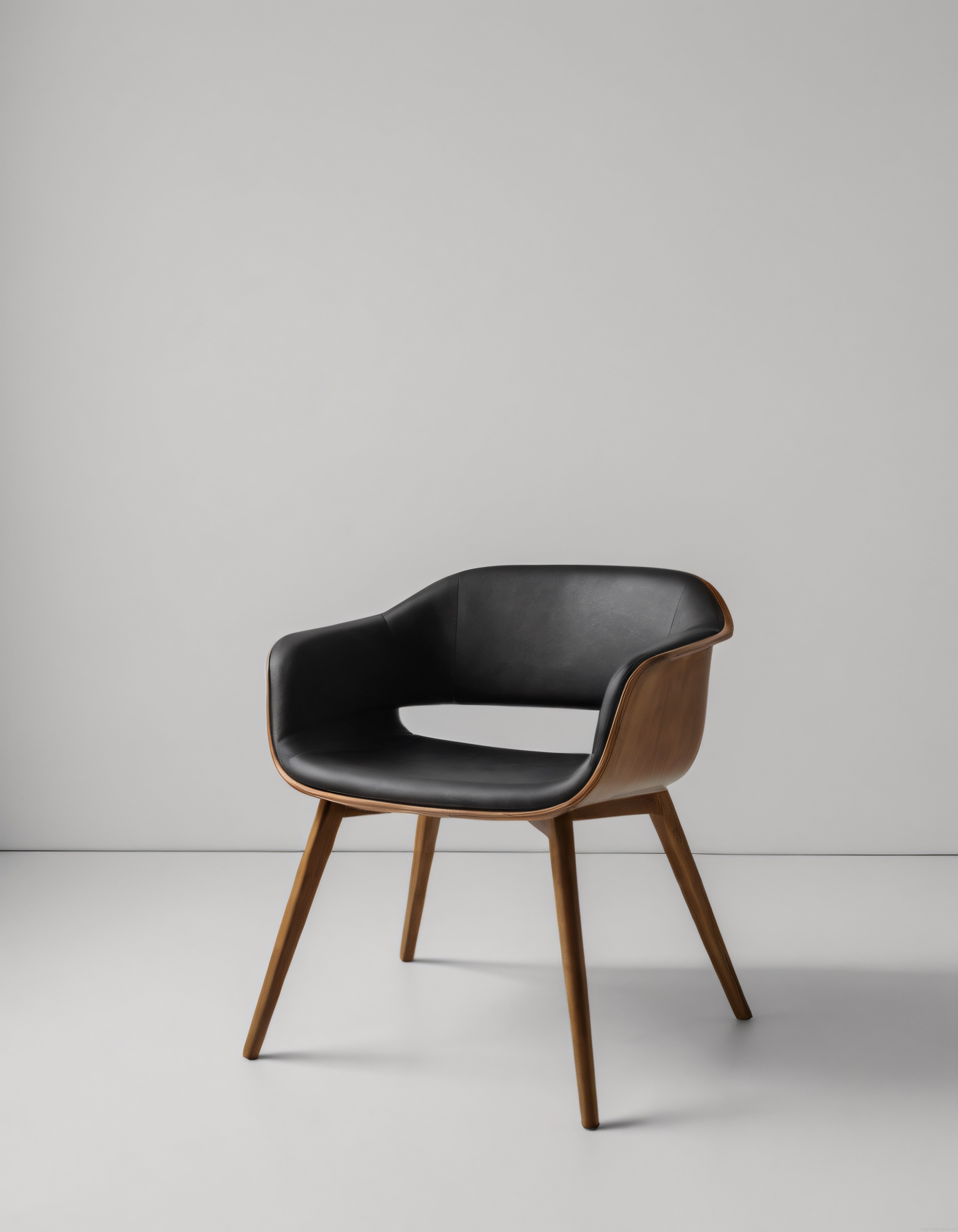 Modern Siyah Deri Sandalye ve Ahşap Detaylarla Minimalist Mekan Tasarımı