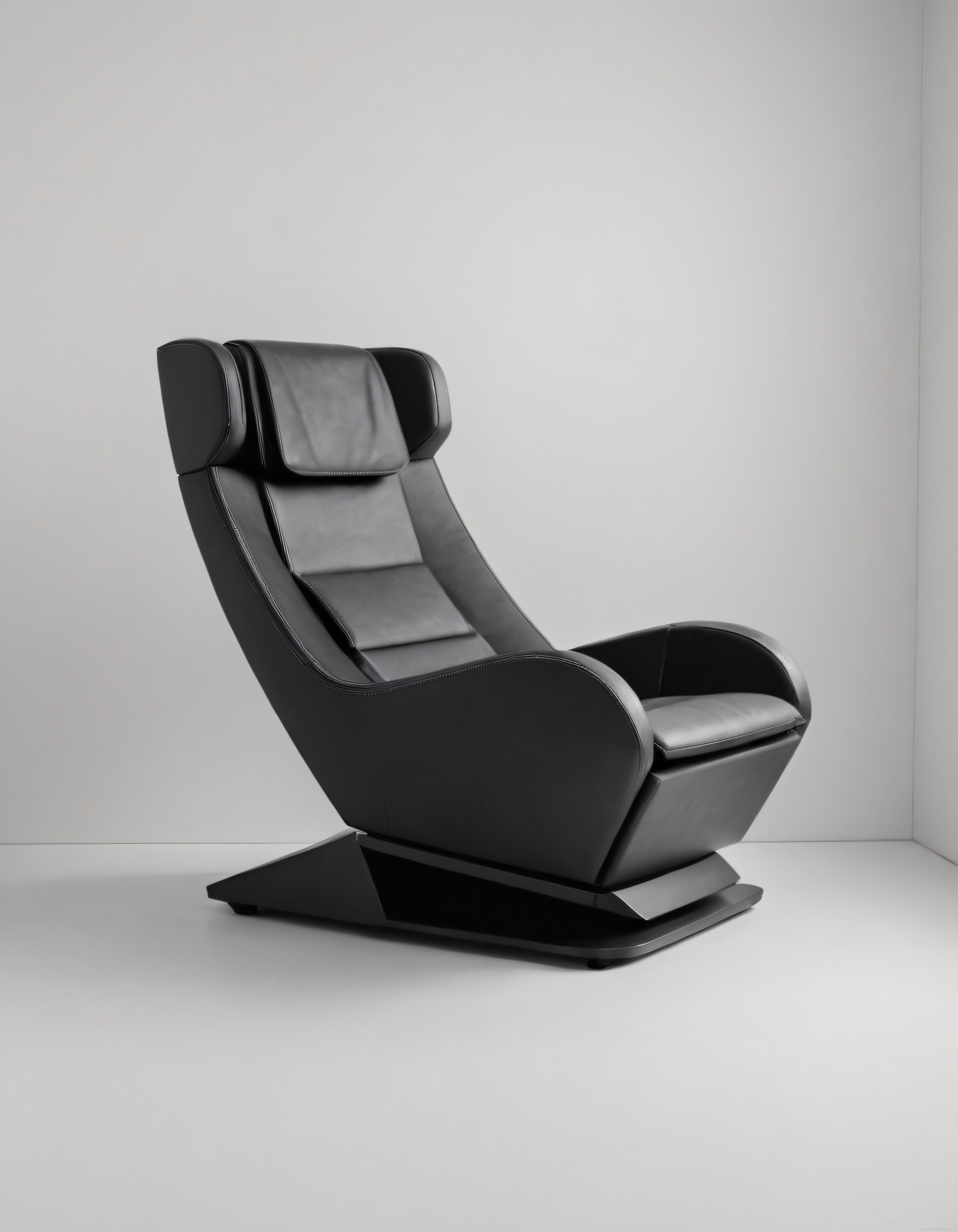 Modern Siyah Deri Tasarım Koltuk Minimalist Beyaz Stüdyo Ortamında