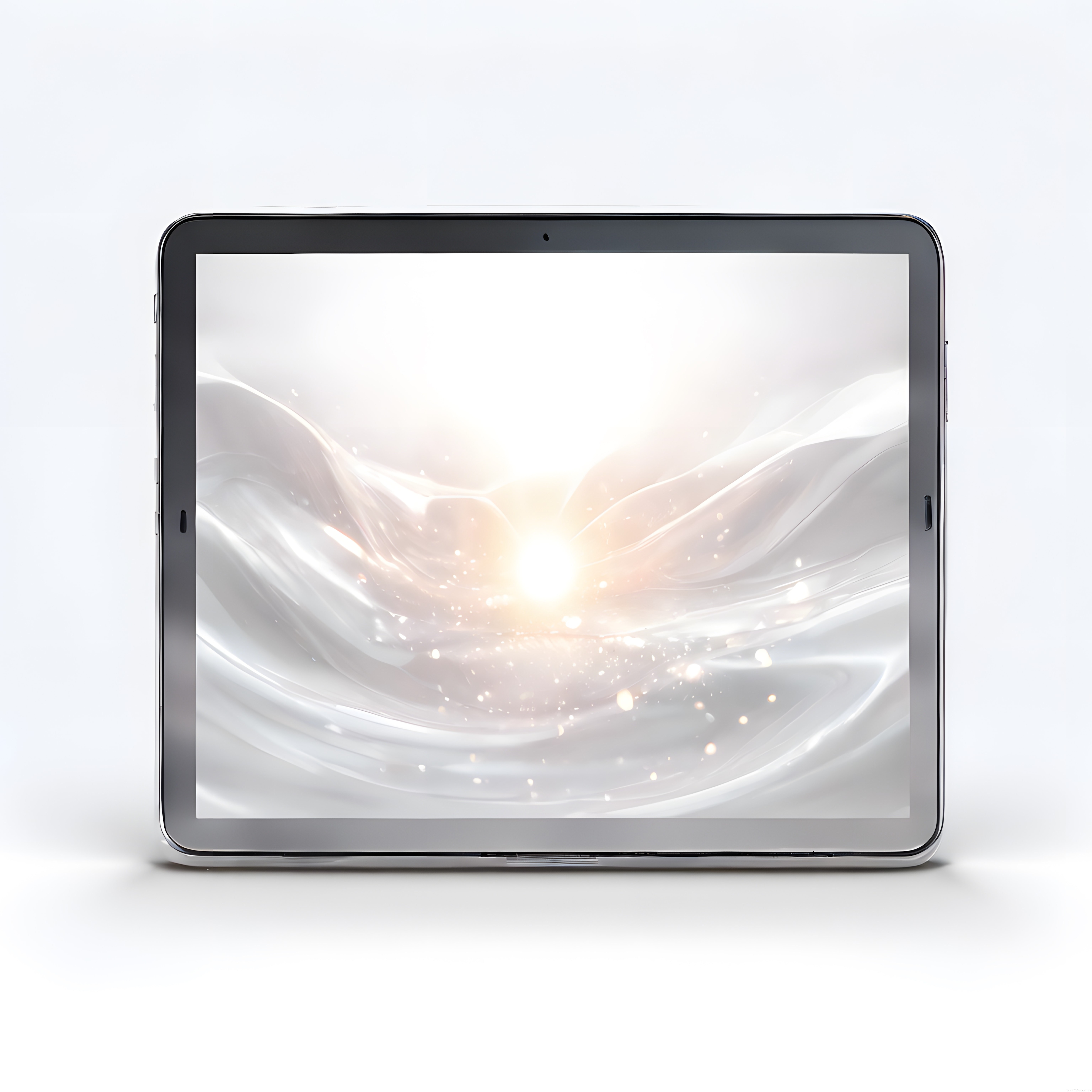 modern tablet ekranında beyaz altın ışıltılı soyut dalga duvar kağıdı