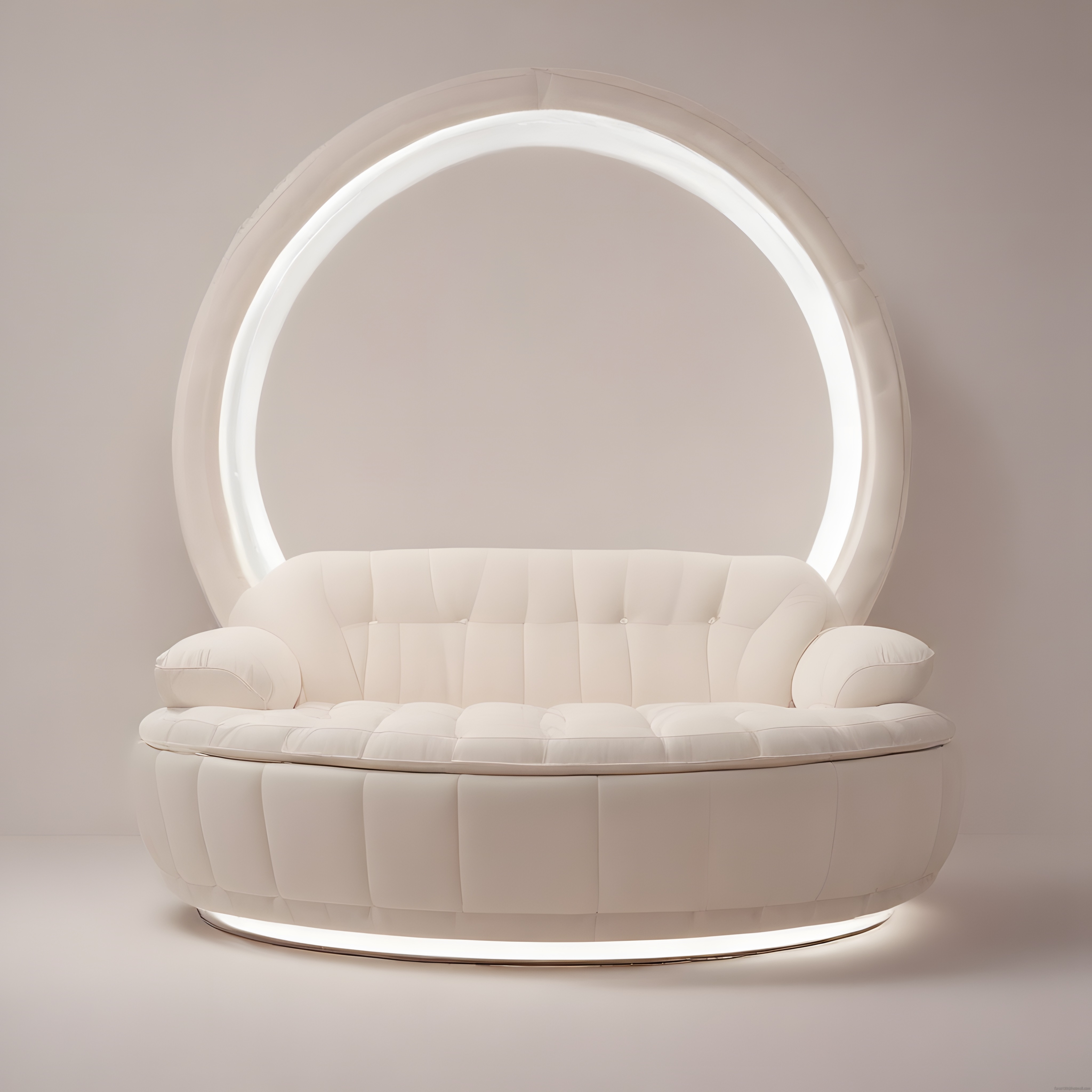 Modern Tasarım Beyaz Koltuk ve Dairesel LED Işık Halkalı Salon Dekoru