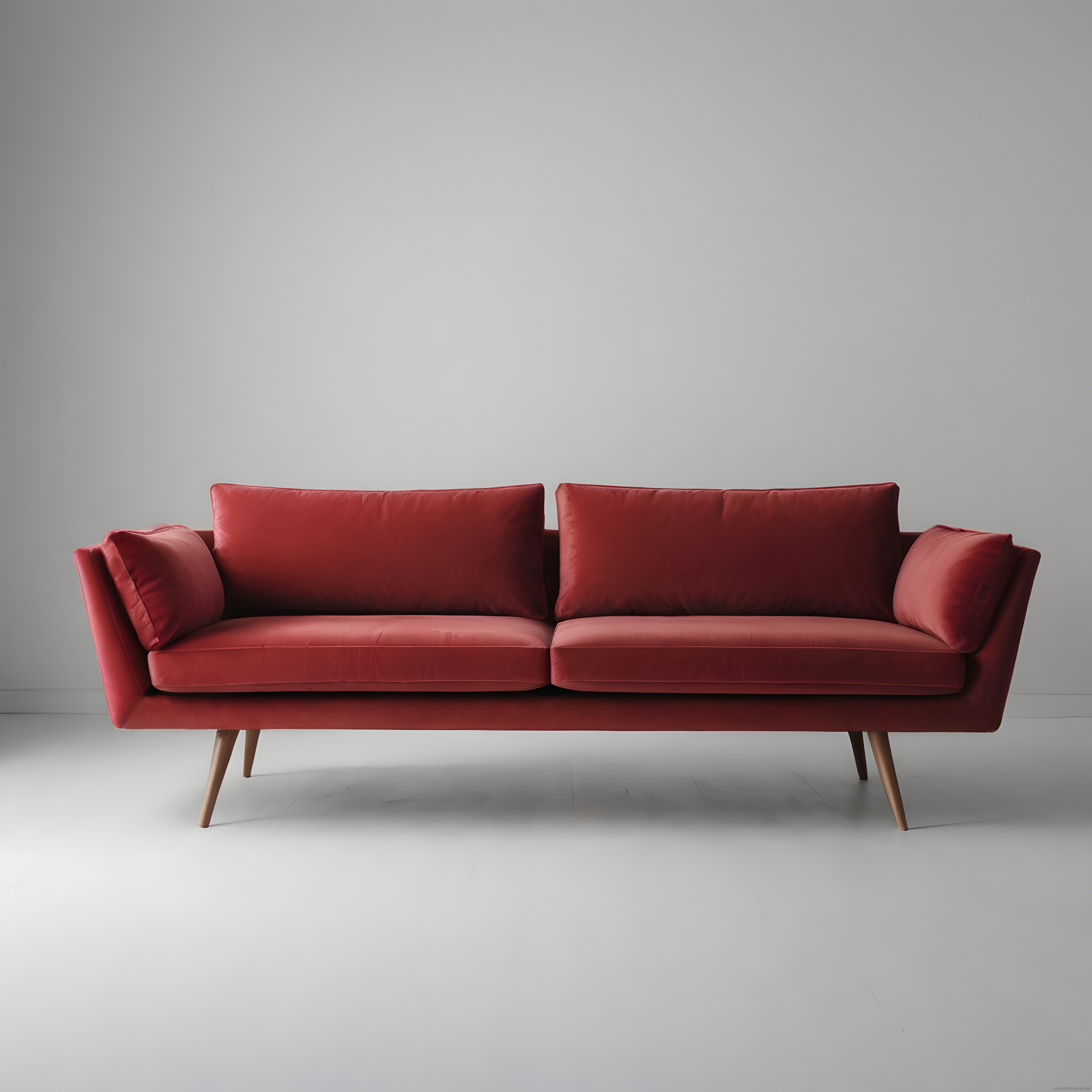 Modern Tasarım Kırmızı Kadife Kanepe ile Minimalist ve Şık Salon Dekorasyonu