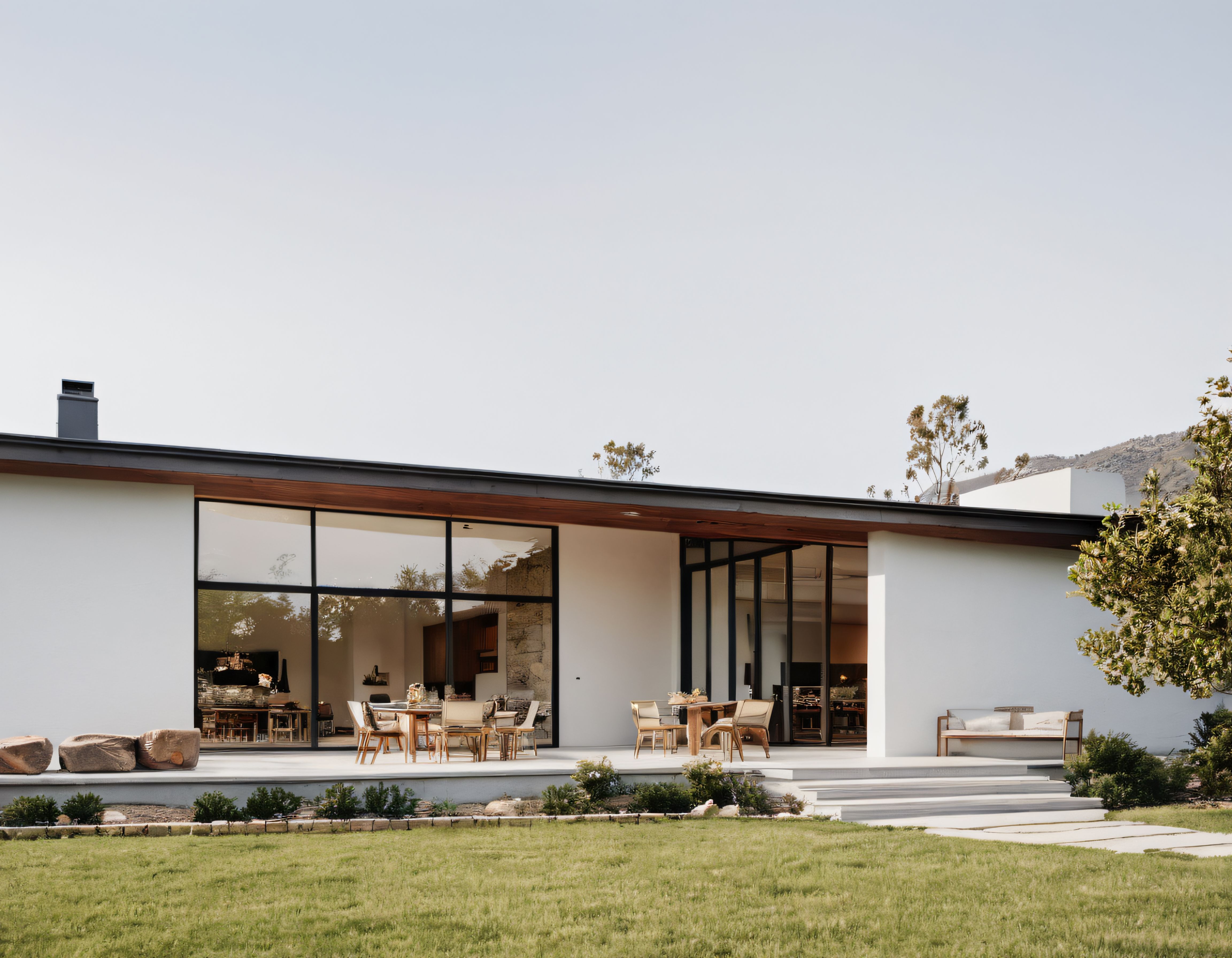 Modern Tek Katlı Villa Tasarımı: Geniş Camlar ve Doğayla İç İçe Yaşam Alanı