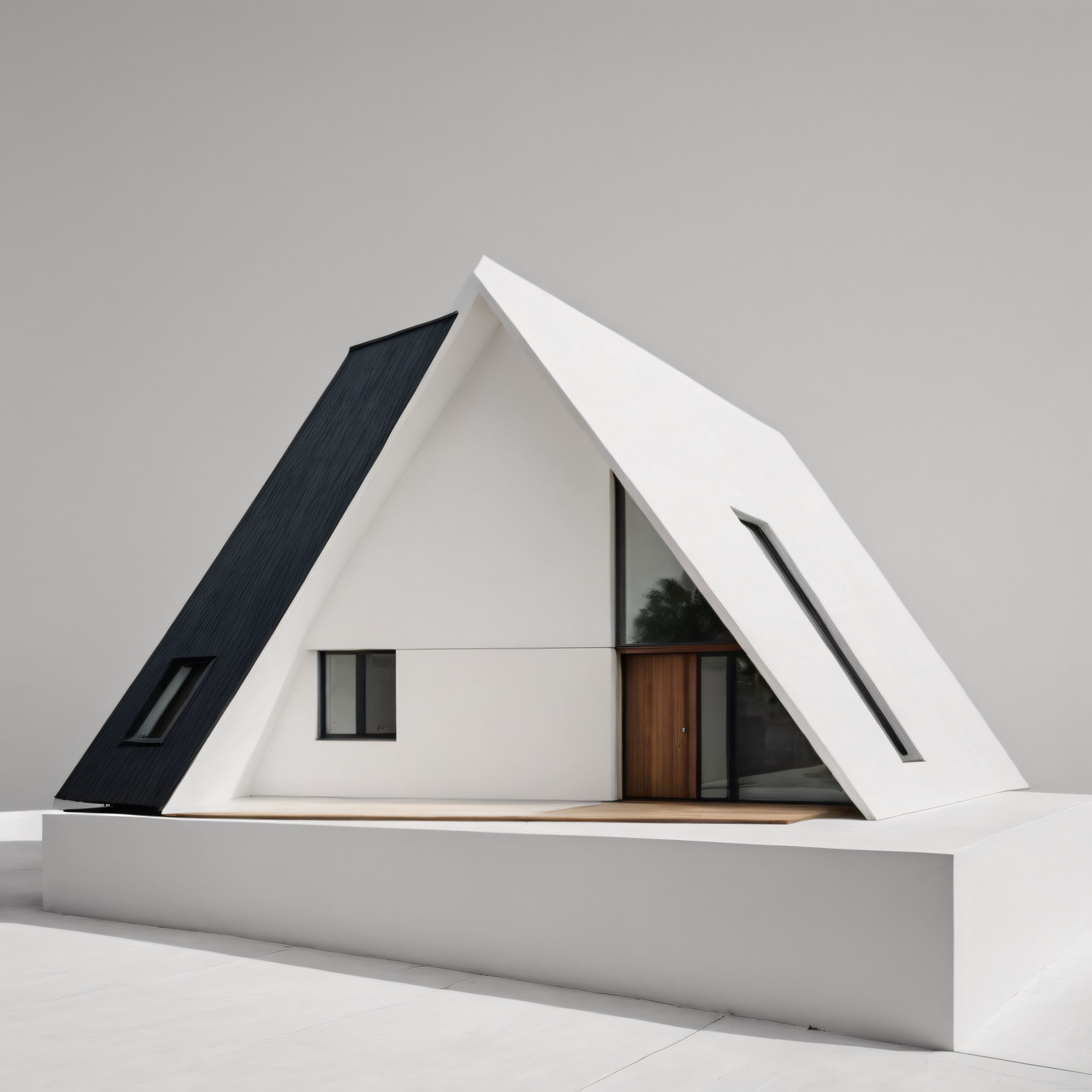 modern üçgen formlu minimalist beyaz ev cephesi ve geometrik mimari detaylar