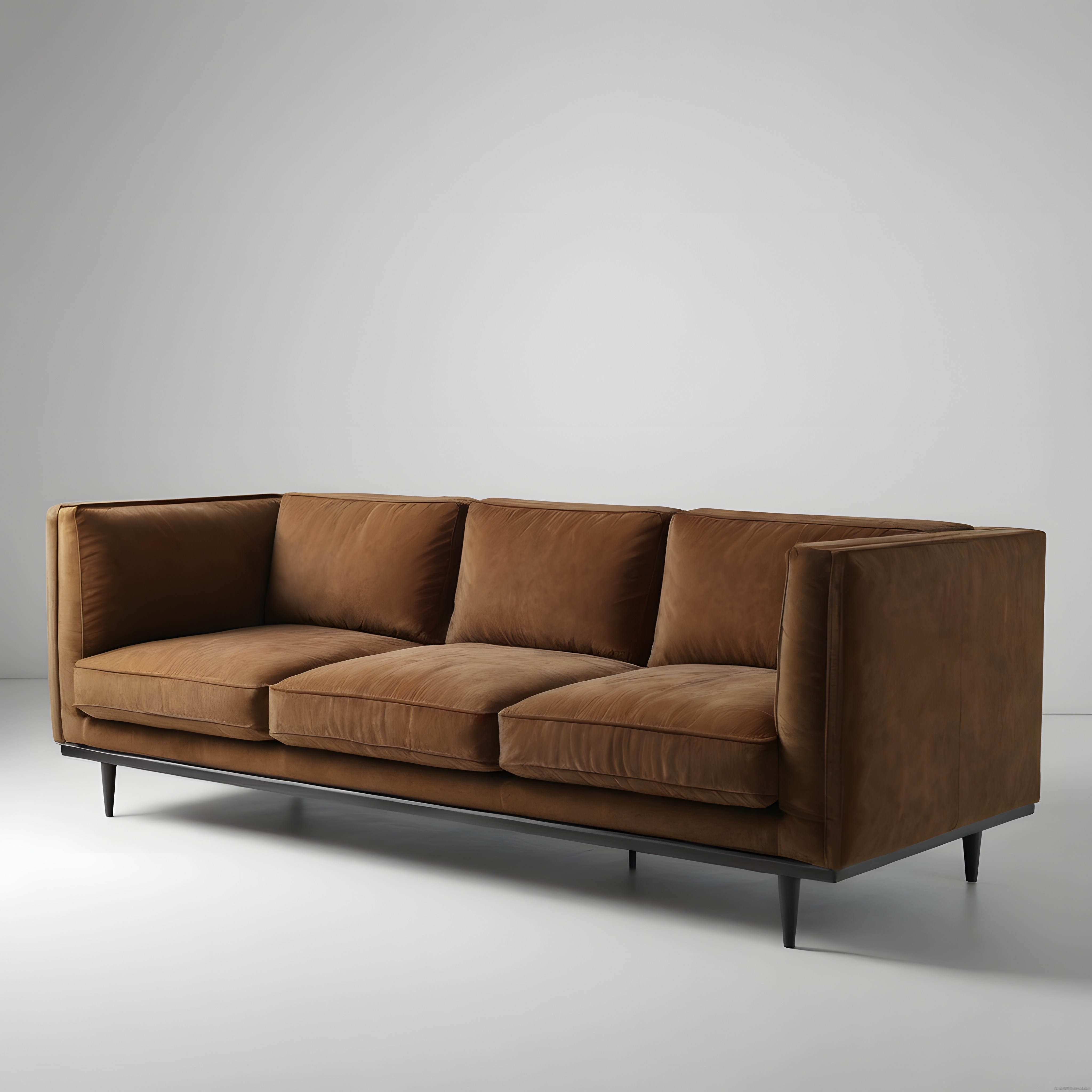 Modern Üçlü Kanepe: Minimalist Dekorasyonda Taba Rengi ve Metal Ayak Uyumu