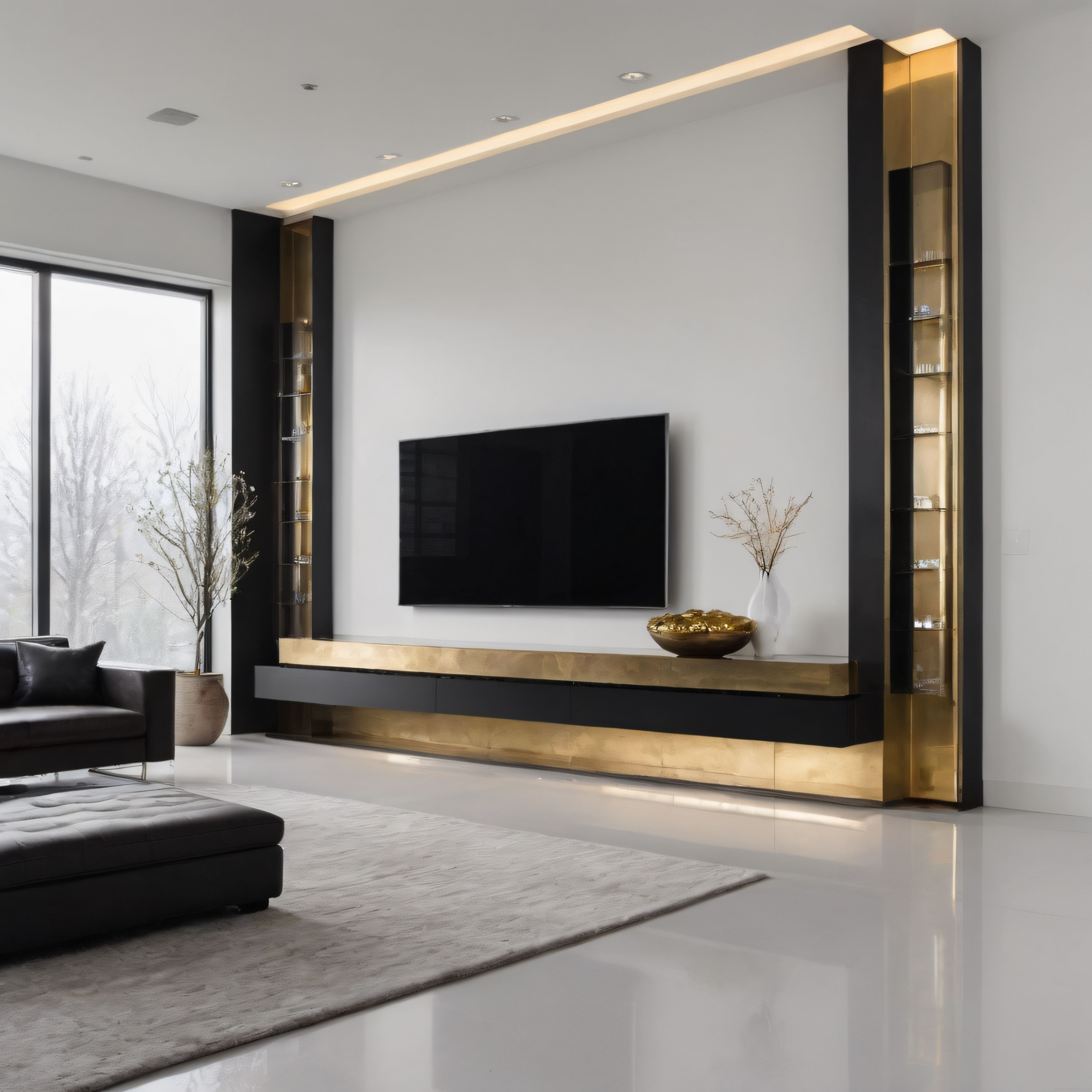 Modern ve Lüks Salon Dekorasyonu Altın Detaylarla Minimalist Tasarım