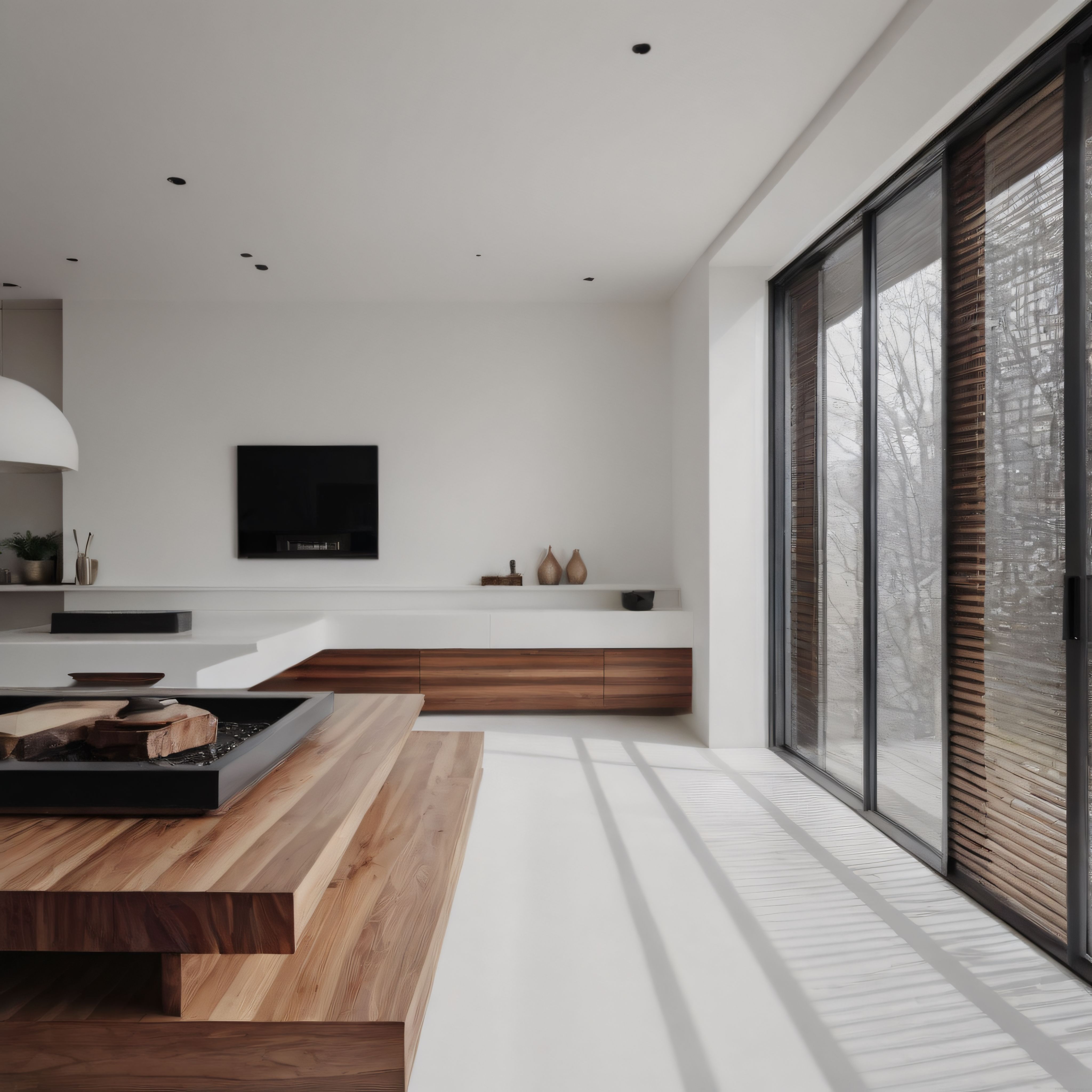 Modern ve Minimalist Beyaz Ahşap Detaylı Salon İç Mekan Tasarımı