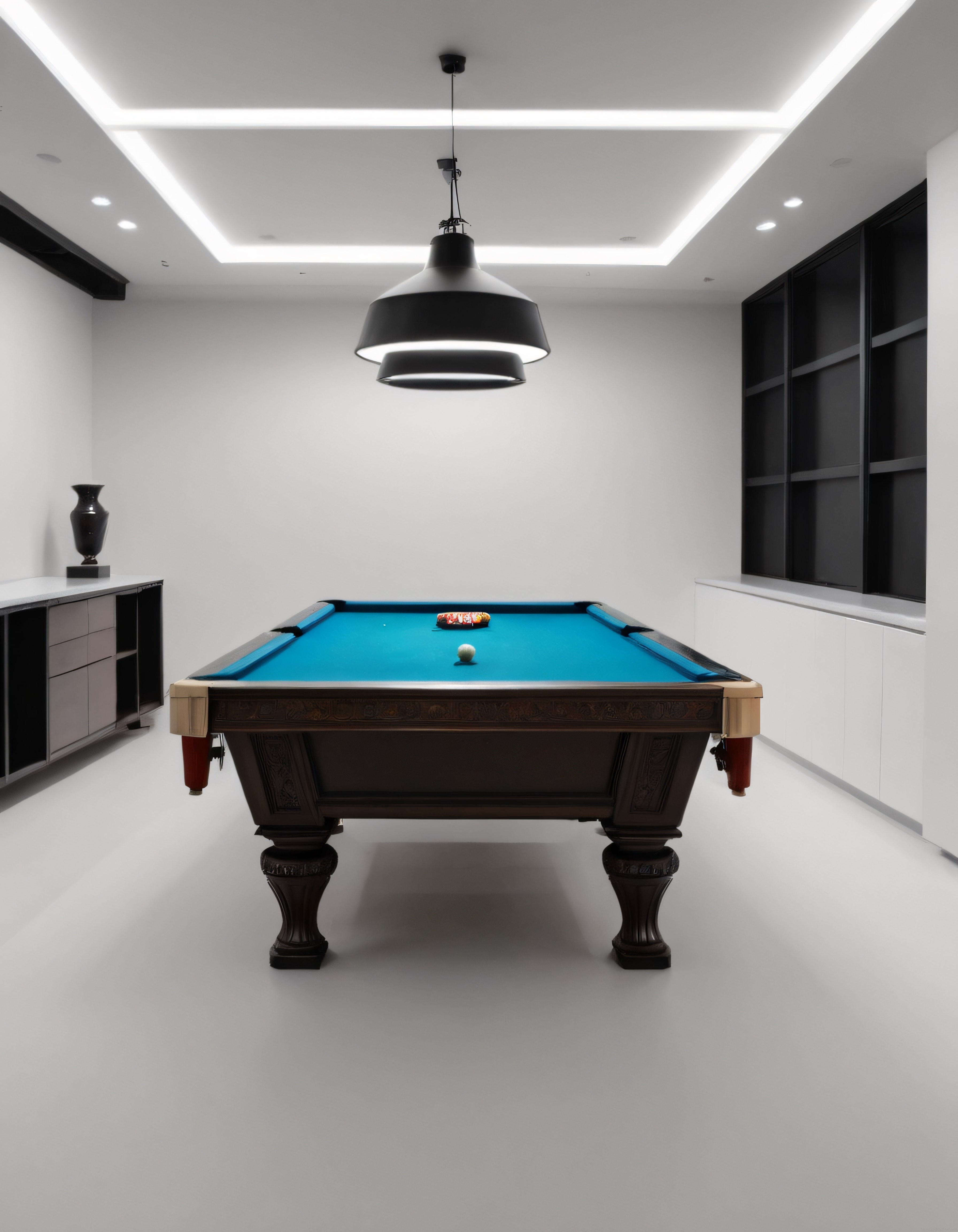 Modern ve Minimalist Ev Eğlence Odasında Lüks Bilardo Masası Tasarımı