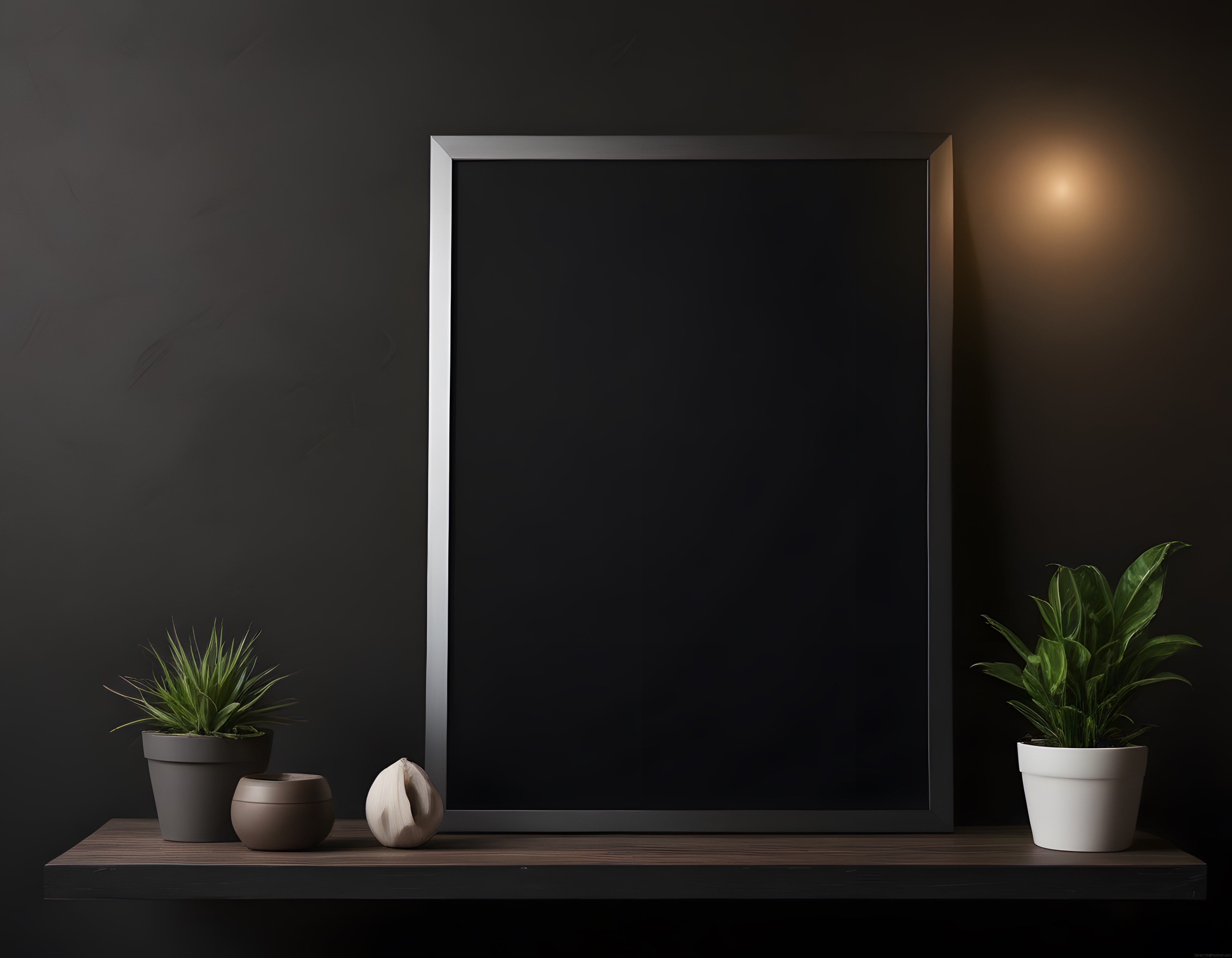 Modern ve Minimalist İç Mekan Dekorasyonu ile Boş Poster Çerçevesi ve Salon Bitkileri
