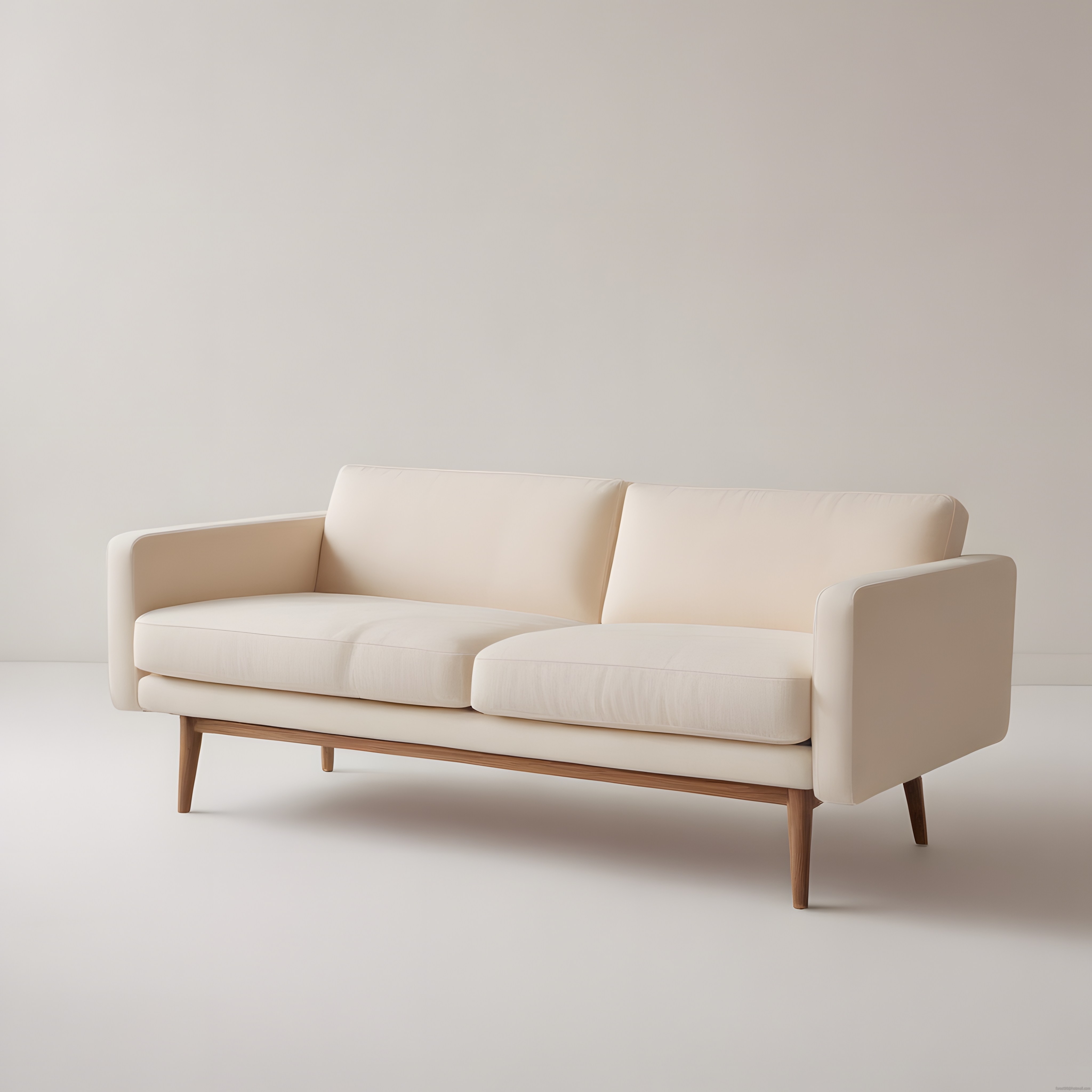 Modern ve Minimalist Krem Rengi Kanepe, Doğal Ahşap Ayaklı Tasarım