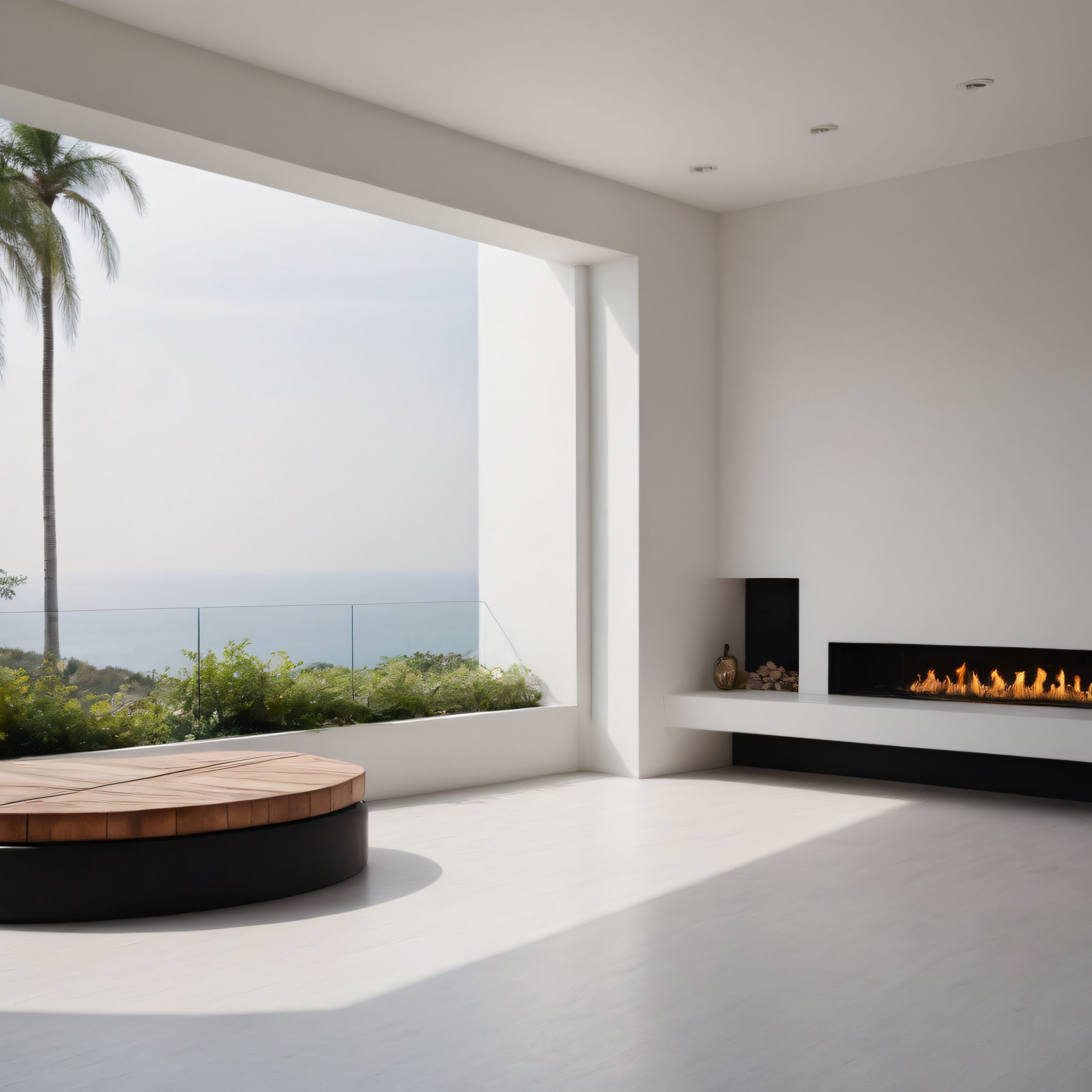 Modern ve Minimalist Lüks Oturma Odası: Doğal Işık ve Şömine Detayları